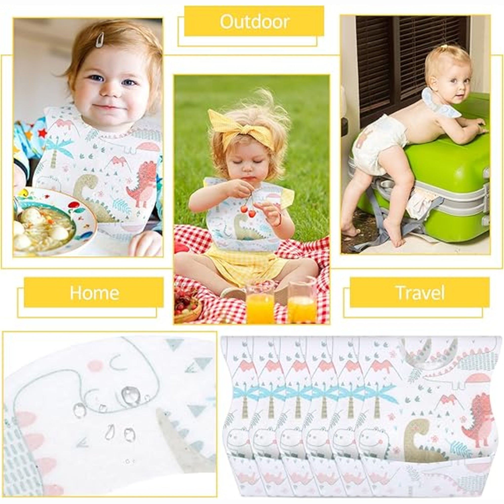 Smile Baby Disposable Baby Bibs Soft Travel Bibs for Feeding Infant Babies Use and Throw Bibs Toddler Drool Burp Apron / 10PEC In One Pack