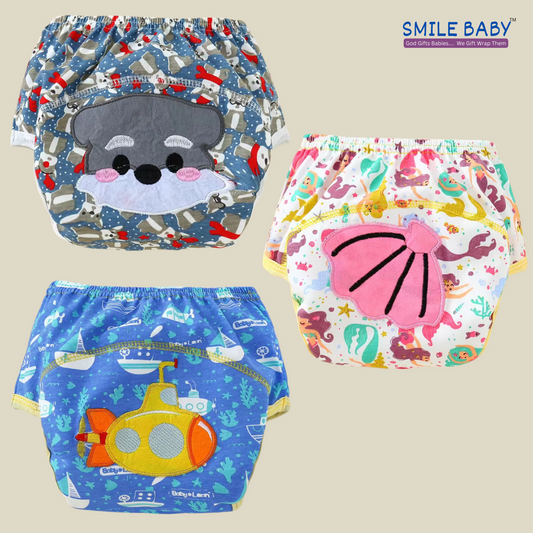 Smile Baby Potty Training Pants Boys Girls Training Underwear Reusable (Dog/Starfish/Submarine) PACK OF 3 | 0 to 2 year