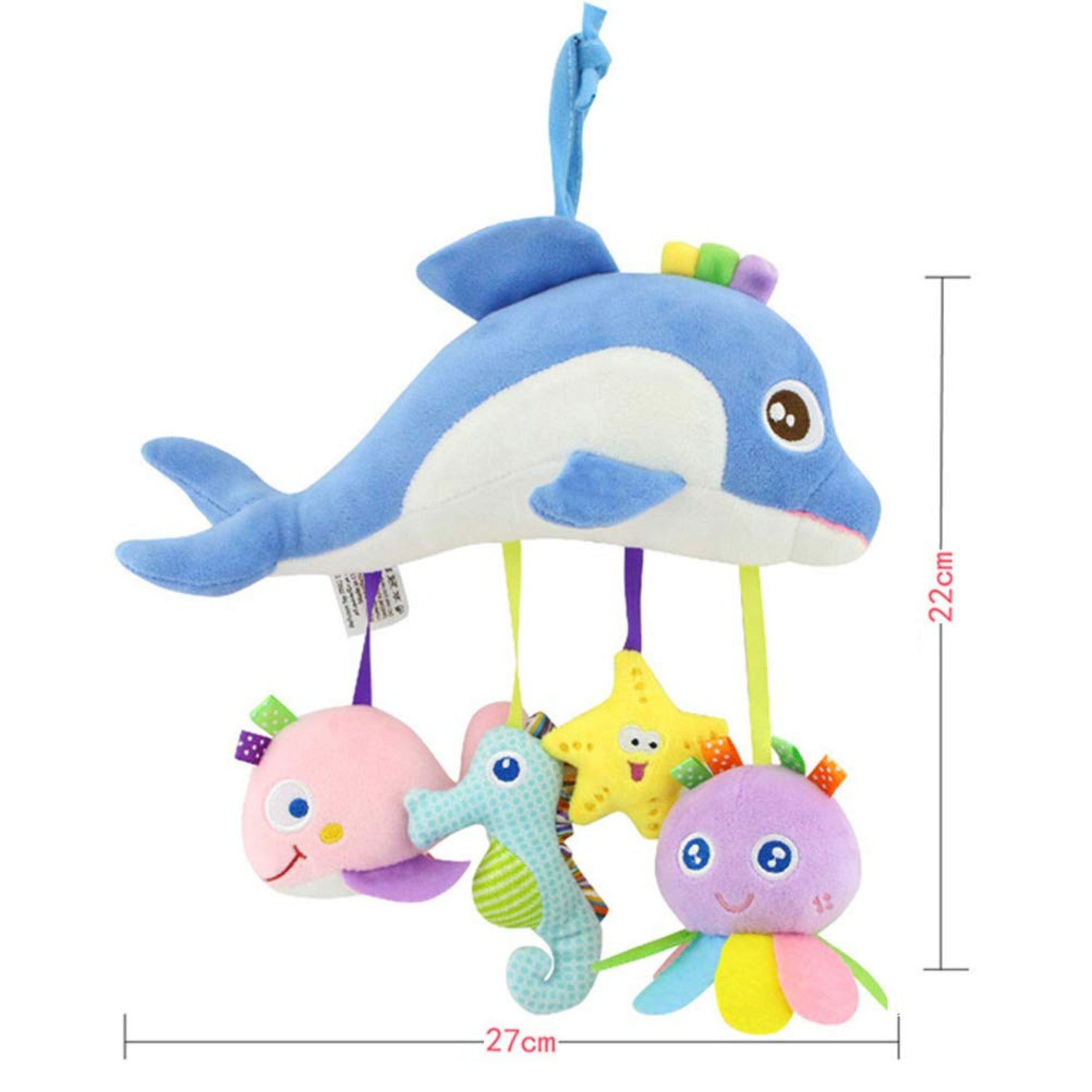 Smile Baby 1pc Sea Animal Plush Toy Kids Crib Hanging Stuffed Toy Pacified Toy for Baby Toddlers (Dolphin)