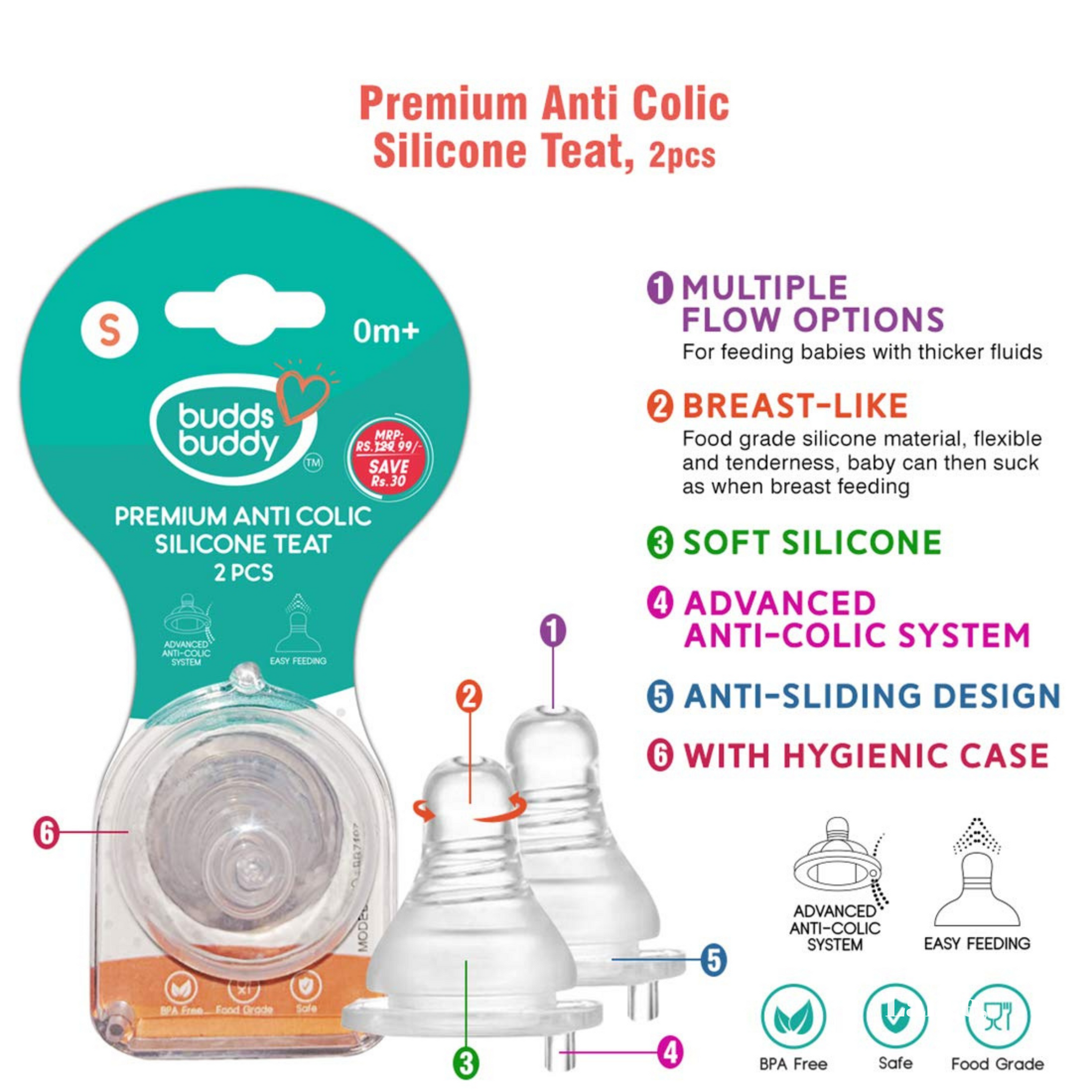 Buddsbuddy Premium Anti Colic Silicone Teat 2pcs
