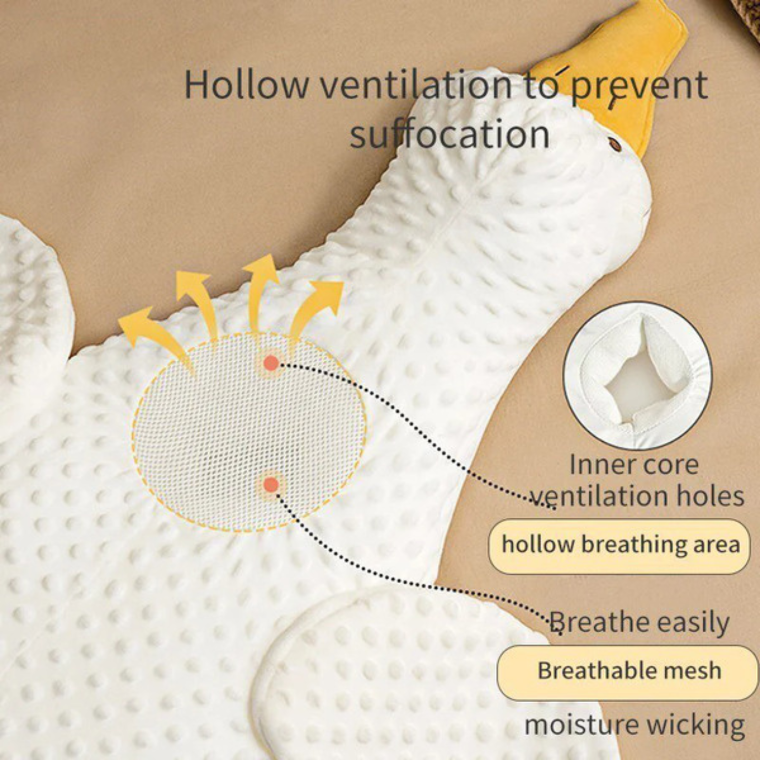 Big White Goose Baby Sleeping Pillow with Breathable Ventilation | Anti-Suffocation Soothing Pillow for Newborns & Infants | Soft Plush Baby Comfort Cushion