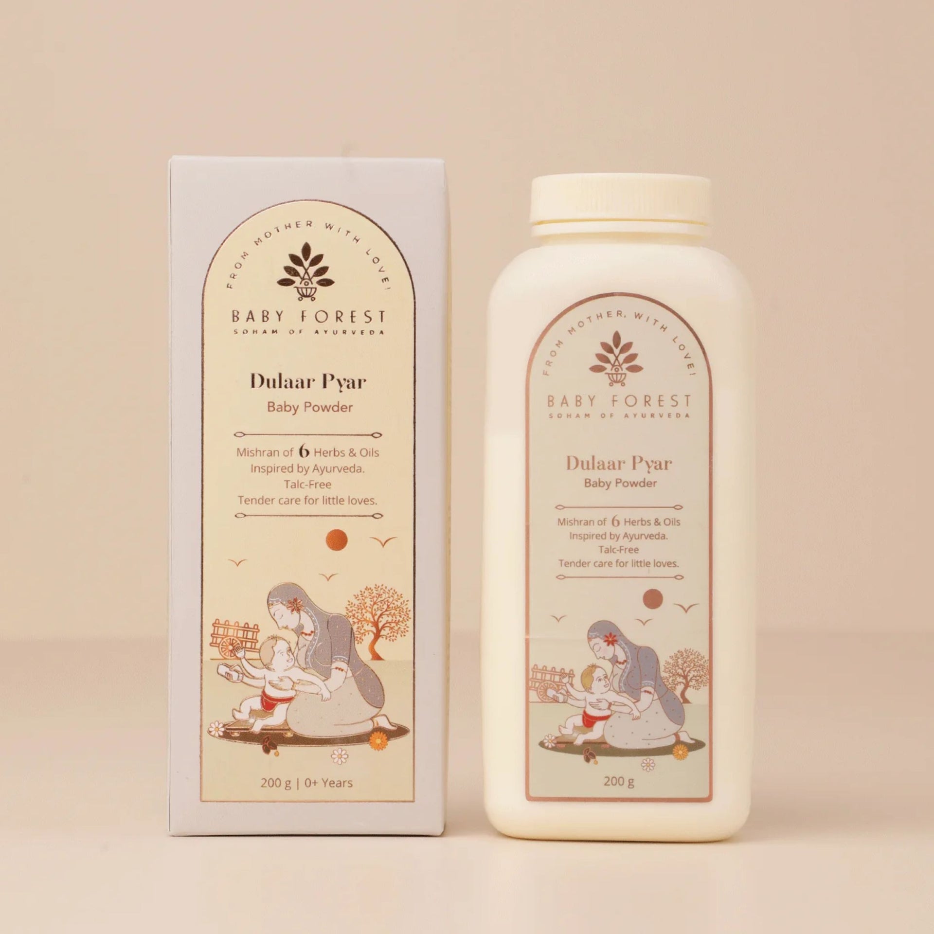 Baby Forest Dulaar Pyar Baby Powder – Talc-Free Ayurvedic Baby Powder with 6 Herbs & Oils for Gentle, Dry & Fresh Skin (0+ Years)