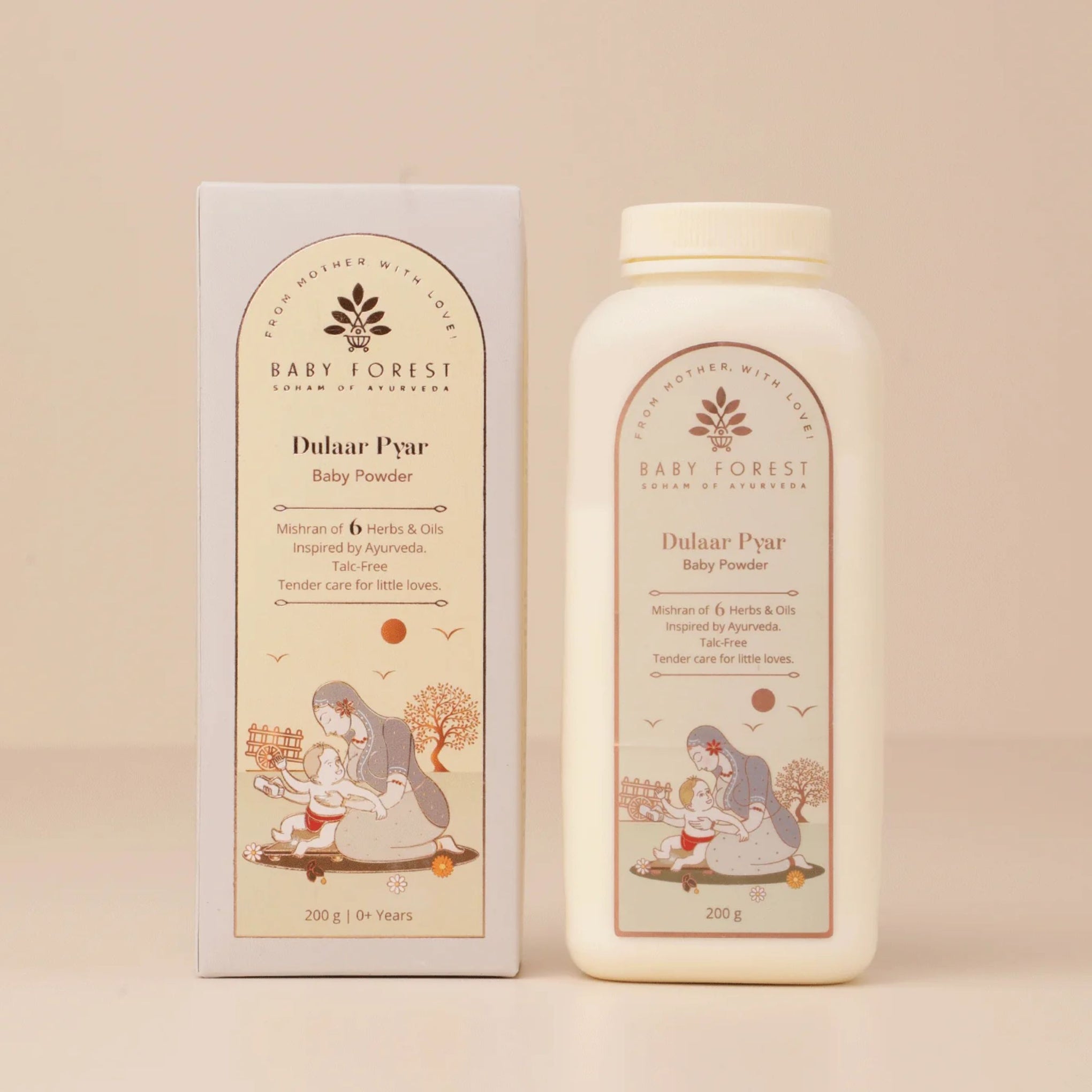 Baby Forest Dulaar Pyar Baby Powder – Talc-Free Ayurvedic Baby Powder with 6 Herbs & Oils for Gentle, Dry & Fresh Skin (0+ Years)