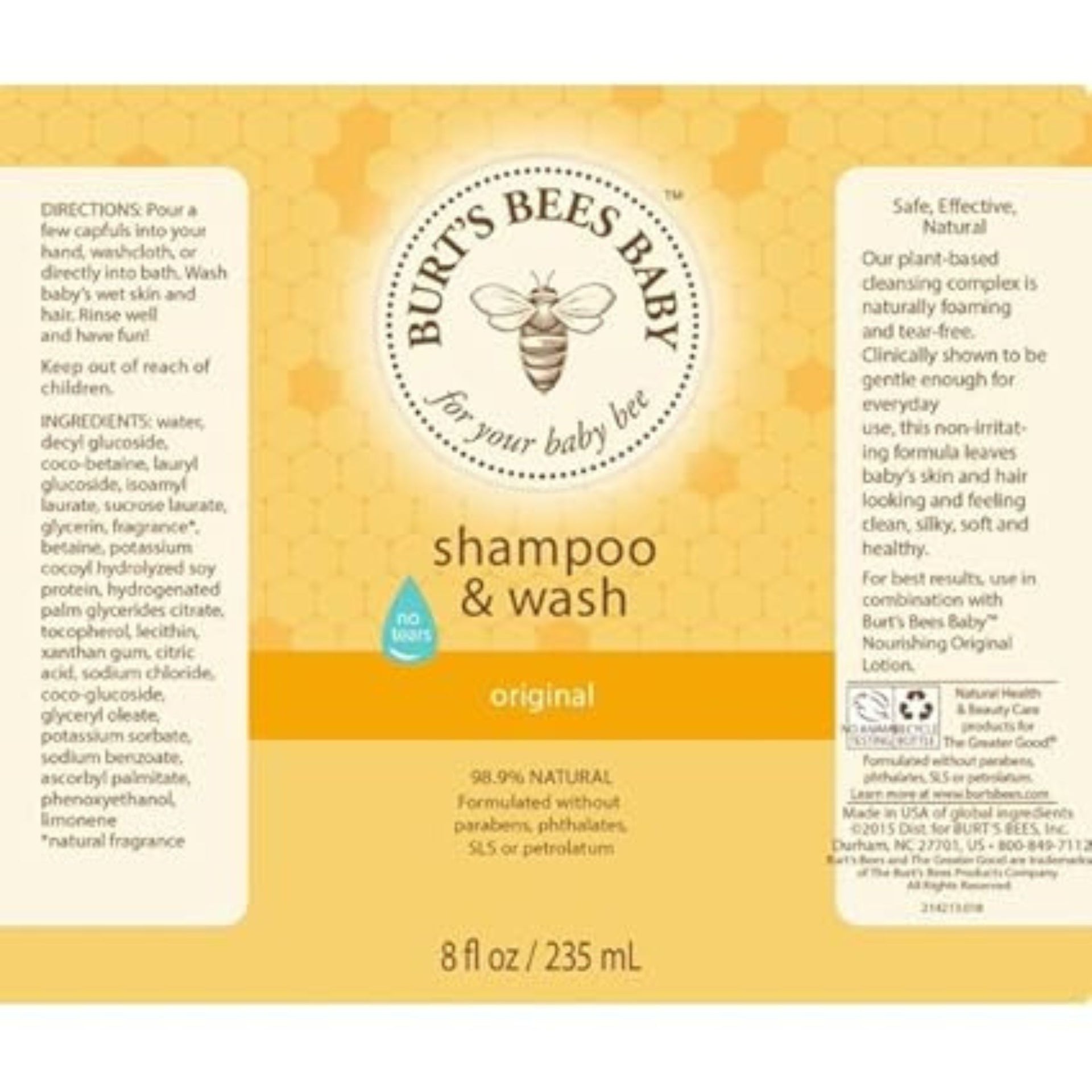 Burt’s Bees Baby Shampoo & Wash – Original | Tear-Free, 98.9% Natural, Gentle Cleanser for Baby Hair & Skin