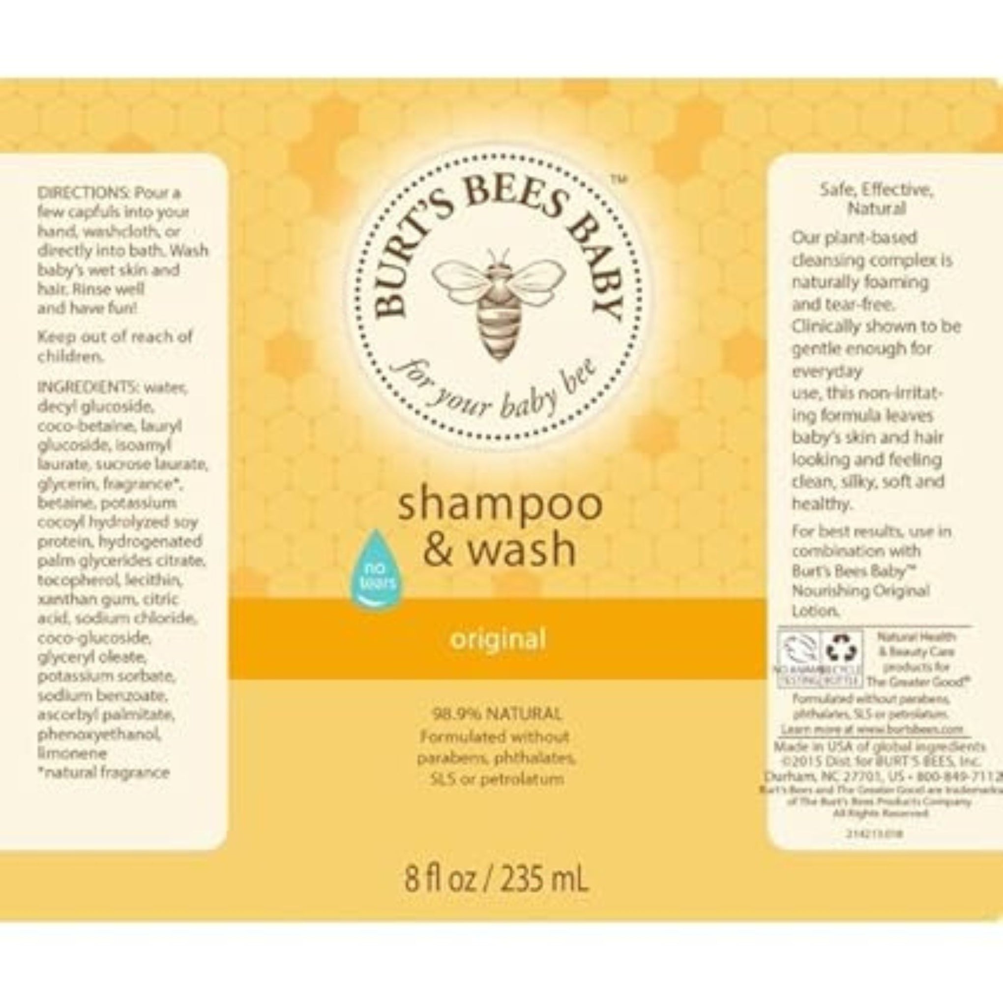 Burt’s Bees Baby Shampoo & Wash – Original | Tear-Free, 98.9% Natural, Gentle Cleanser for Baby Hair & Skin