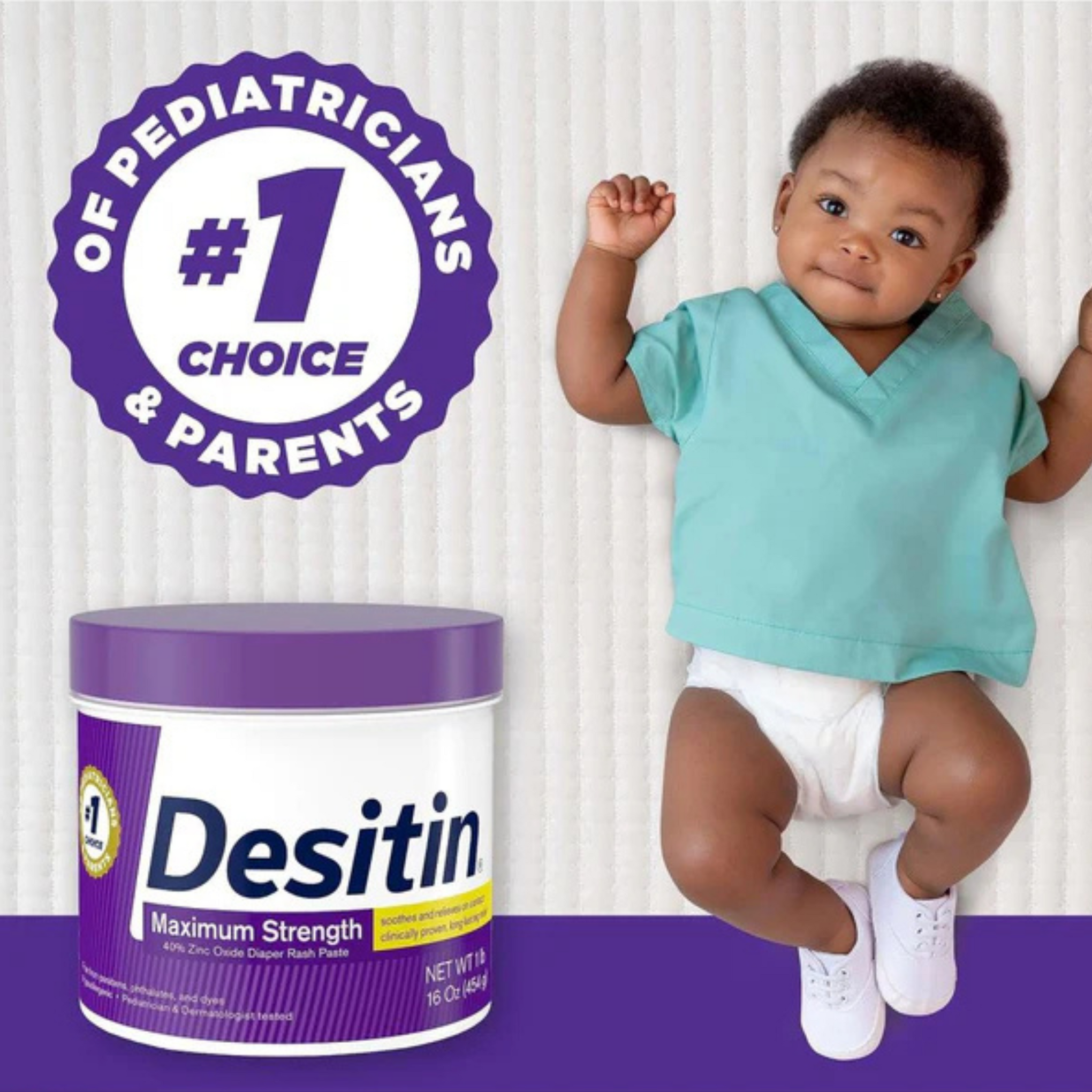 Desitin Maximum Strength, 16 oz Diaper Rash Cream, 40% Zinc Oxide, Hypoallergenic, Paraben-free, Pediatrician & Dermatologist Tested, Baby