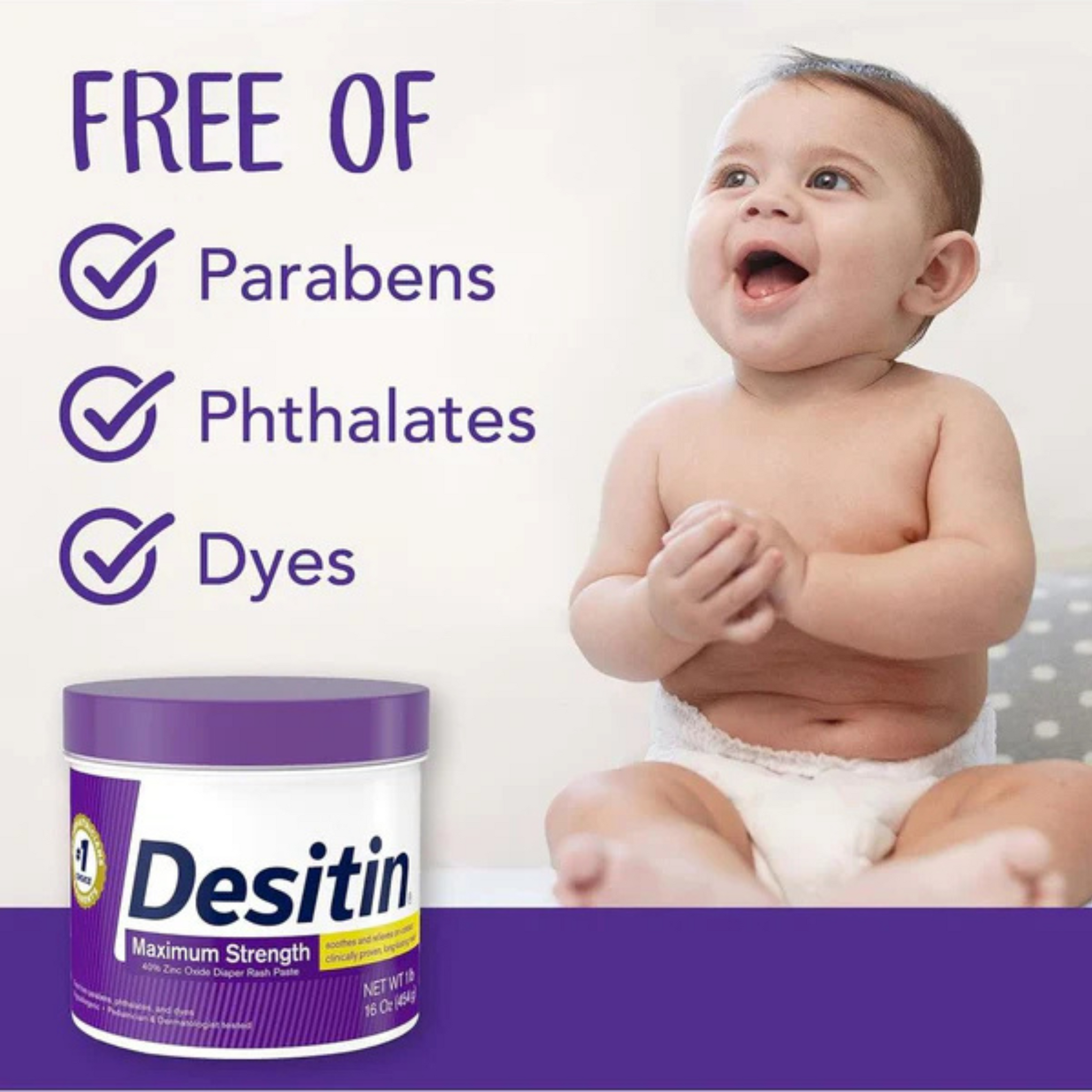 Desitin Maximum Strength, 16 oz Diaper Rash Cream, 40% Zinc Oxide, Hypoallergenic, Paraben-free, Pediatrician & Dermatologist Tested, Baby