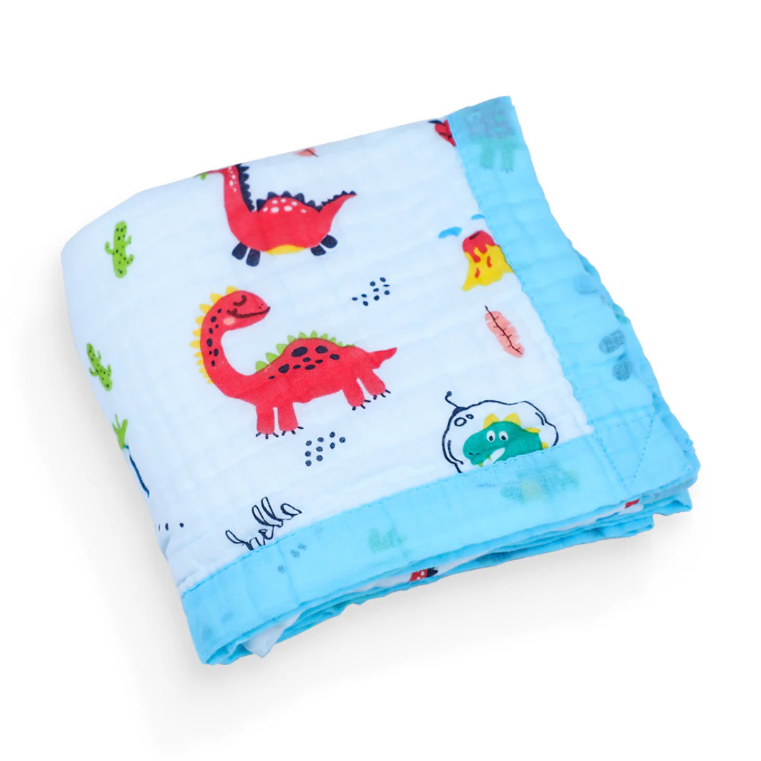 Smile Baby Soft Colorful Dinosaur Print Muslin 6 Layer Blanket for Baby | 100% Muslin Cotton | Size 100x100cms