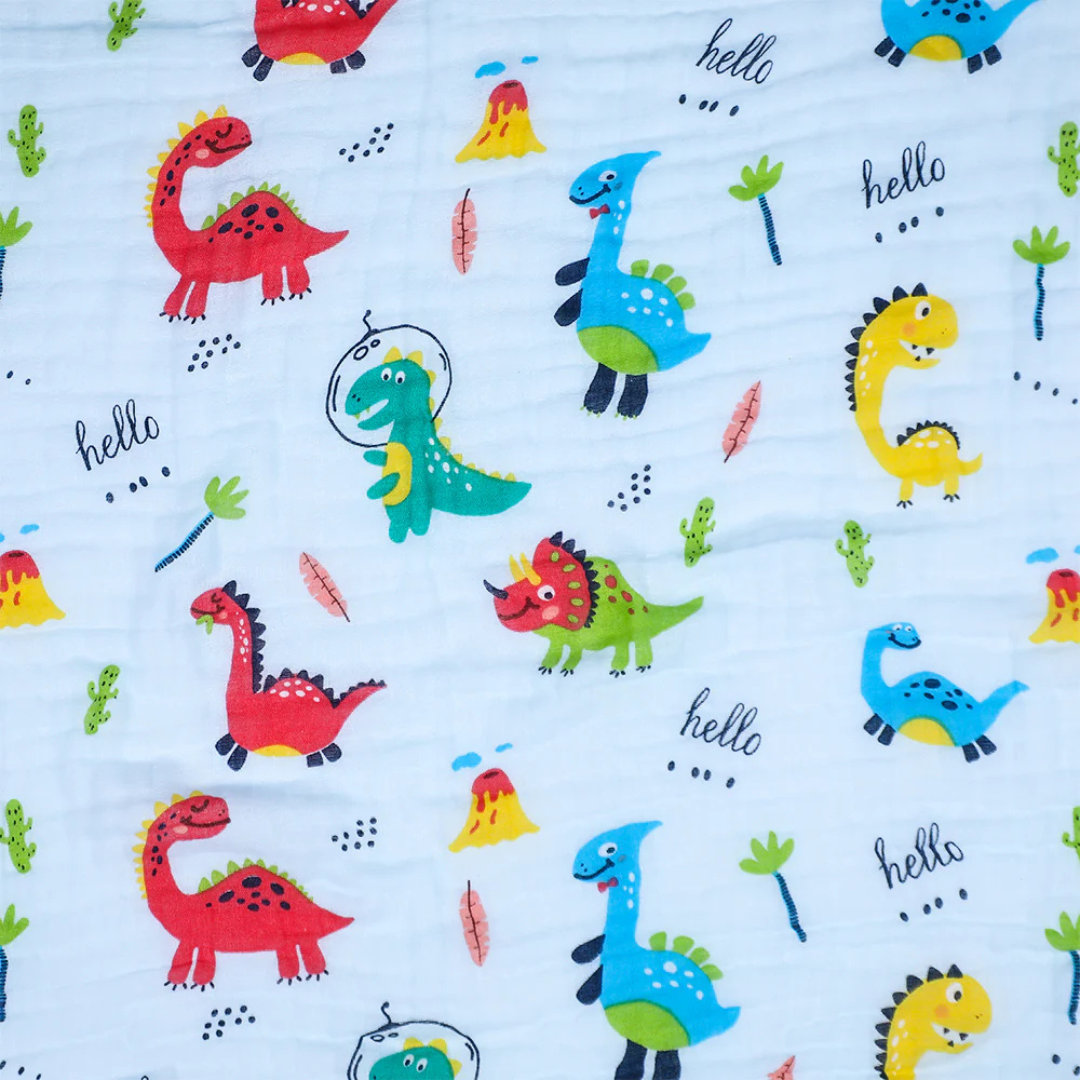 Smile Baby Soft Colorful Dinosaur Print Muslin 6 Layer Blanket for Baby | 100% Muslin Cotton | Size 100x100cms