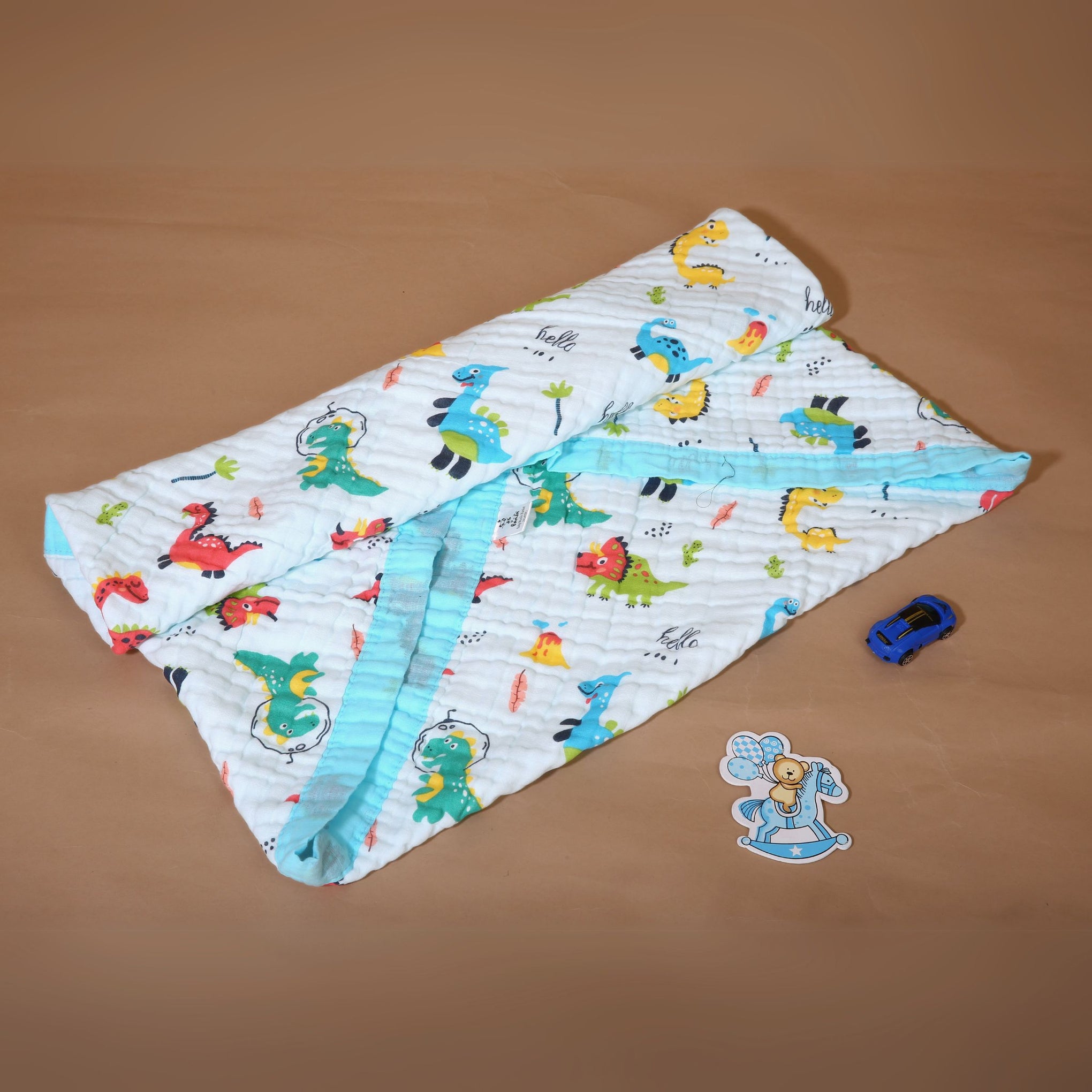 Smile Baby Soft Colorful Dinosaur Print Muslin 6 Layer Blanket for Baby | 100% Muslin Cotton | Size 100x100cms