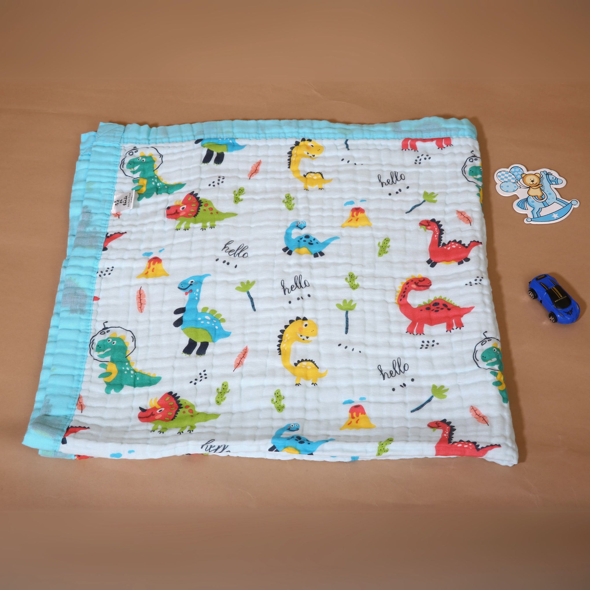 Smile Baby Soft Colorful Dinosaur Print Muslin 6 Layer Blanket for Baby | 100% Muslin Cotton | Size 100x100cms