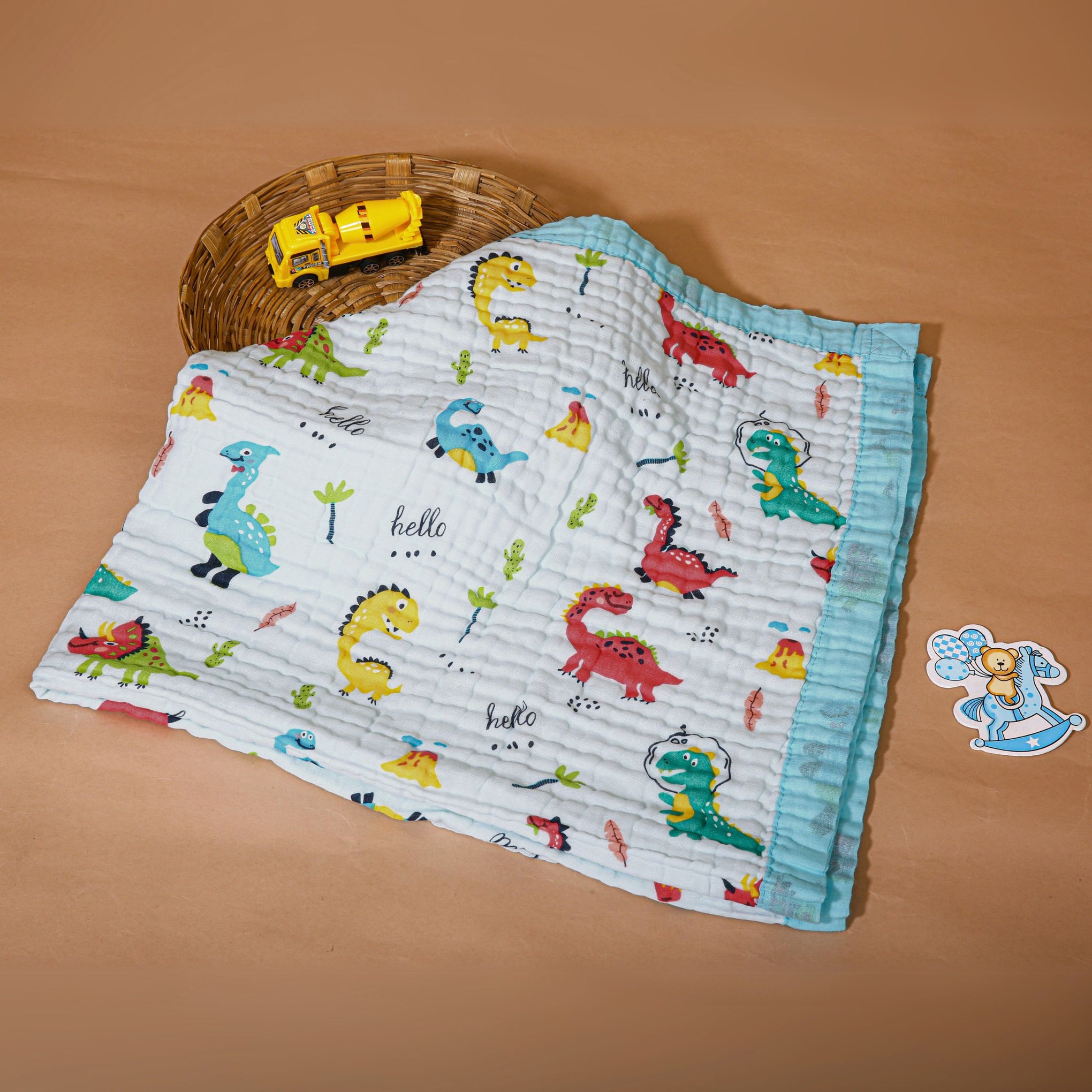 Smile Baby Soft Colorful Dinosaur Print Muslin 6 Layer Blanket for Baby | 100% Muslin Cotton | Size 100x100cms
