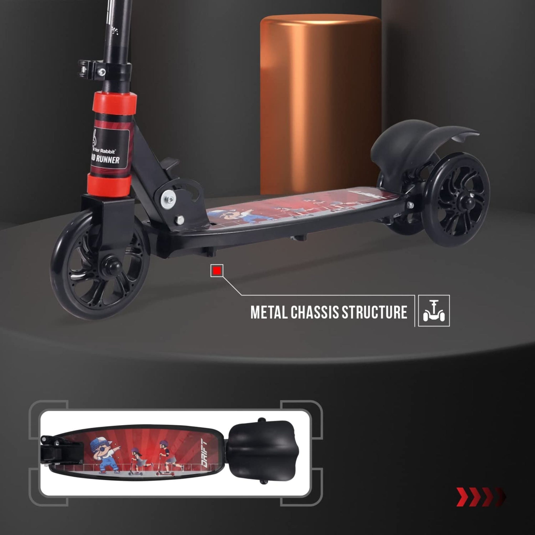 R for Rabbit Road Runner Drift Scooter for Kids of 2 to 4 Years Age, 3 Level Height Adjustment,  Kick Scooter with Brakes (Red) (Blue) (Black)