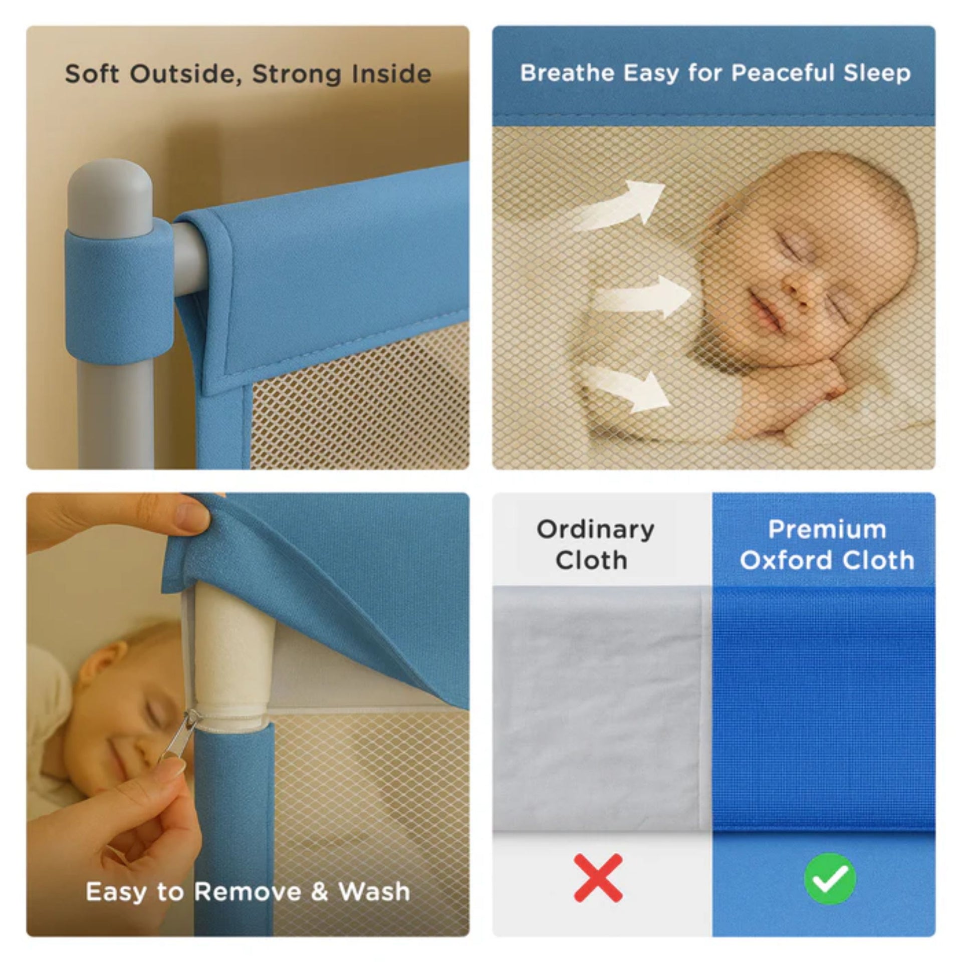 MEE MEE Adjustable Baby Bed Rail Guard – Blue | 180 x 72 cm | Breathable Mesh, Easy Lift & Tool-Free Installation