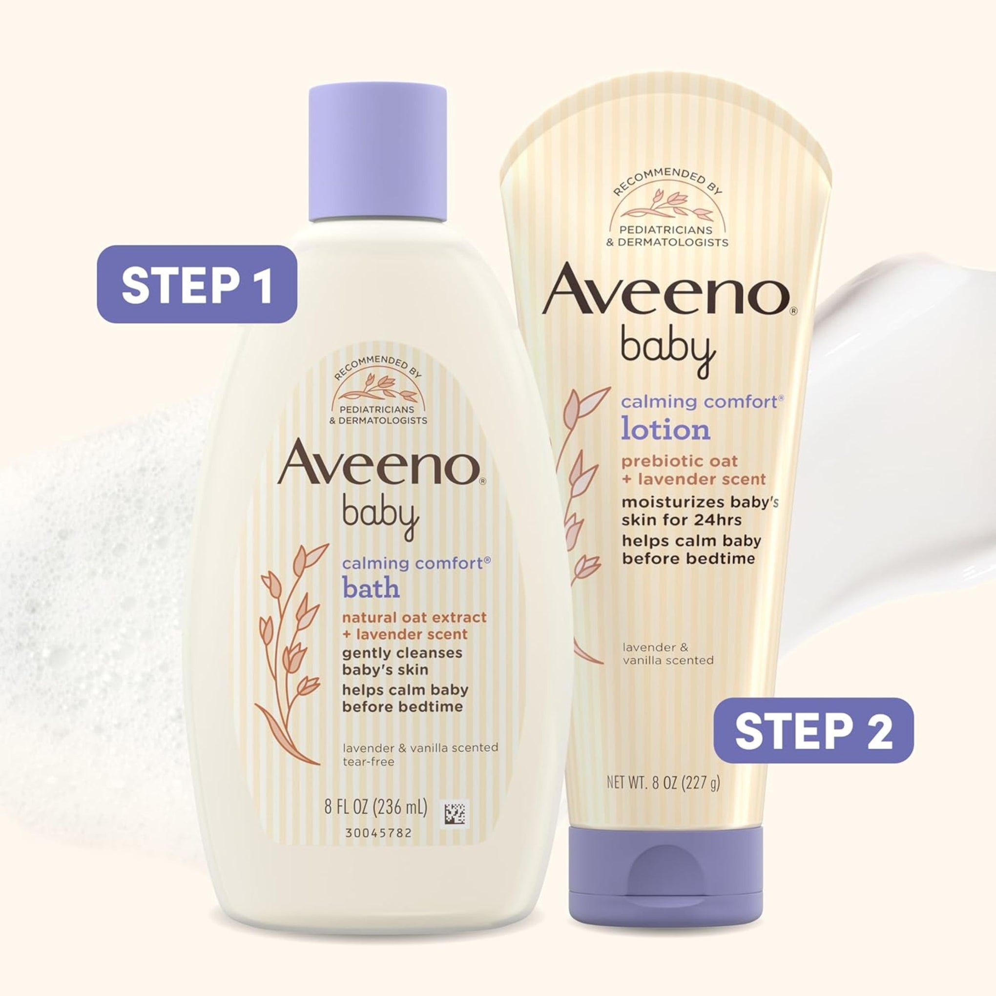 Aveeno Baby Calming Comfort Moisturizing Lotion with Relaxing Lavender & Vanilla Scents, Non-Greasy Body Lotion with Natural Oatmeal & Dimethicone, Paraben- & Phthalate-Free, 8 fl. oz
