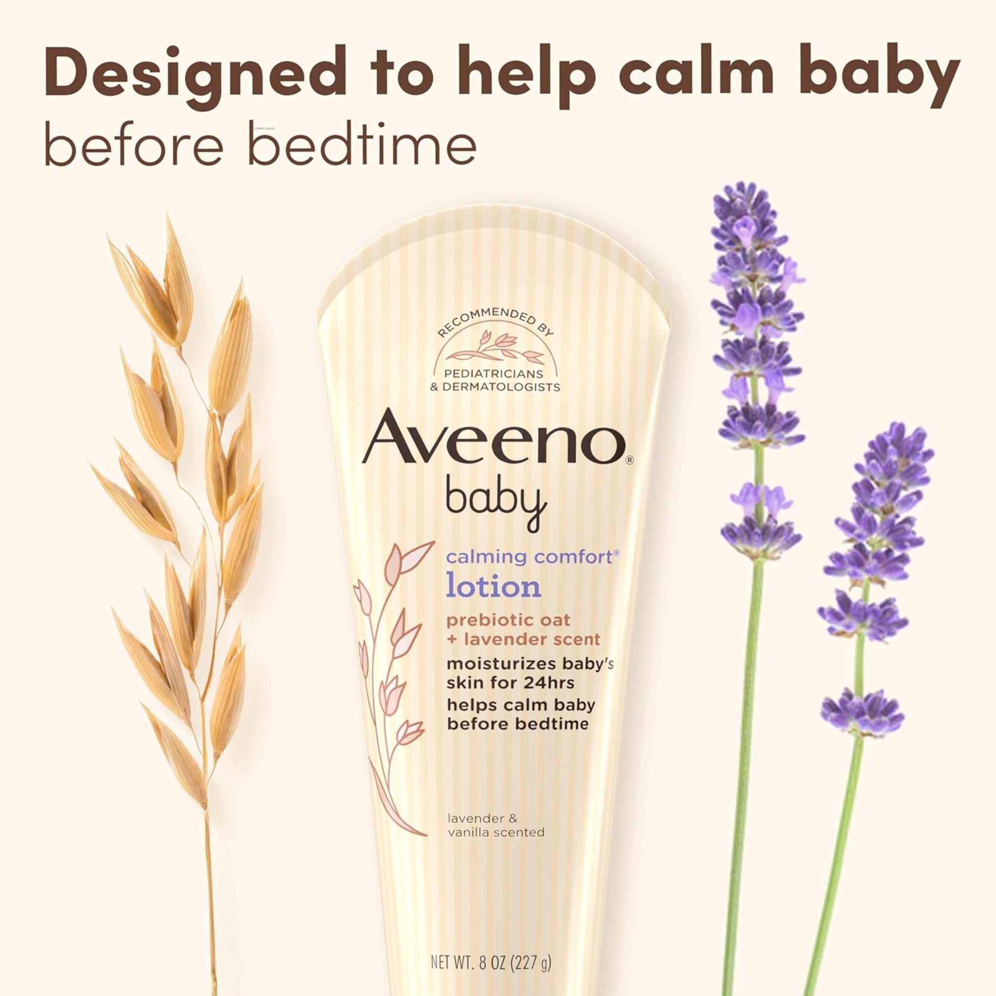 Aveeno Baby Calming Comfort Moisturizing Lotion with Relaxing Lavender & Vanilla Scents, Non-Greasy Body Lotion with Natural Oatmeal & Dimethicone, Paraben- & Phthalate-Free, 8 fl. oz