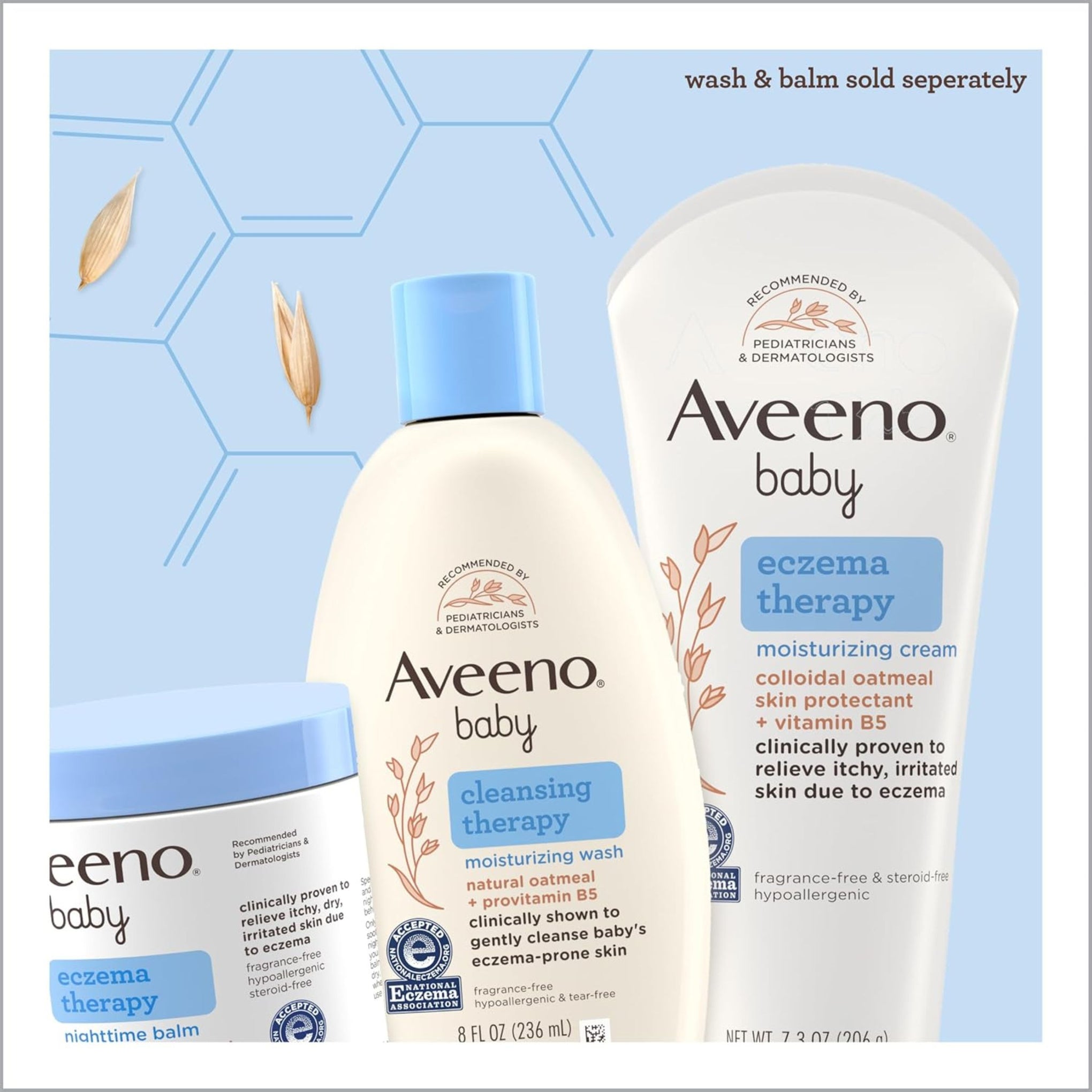 Aveeno Baby Eczema Therapy Moisturizing Cream, Natural Colloidal Oatmeal & Vitamin B5, Moisturizes & Relieves Dry, Itchy, Irritated Skin, Paraben & Steroid & Fragrance Free, 7.3 Oz