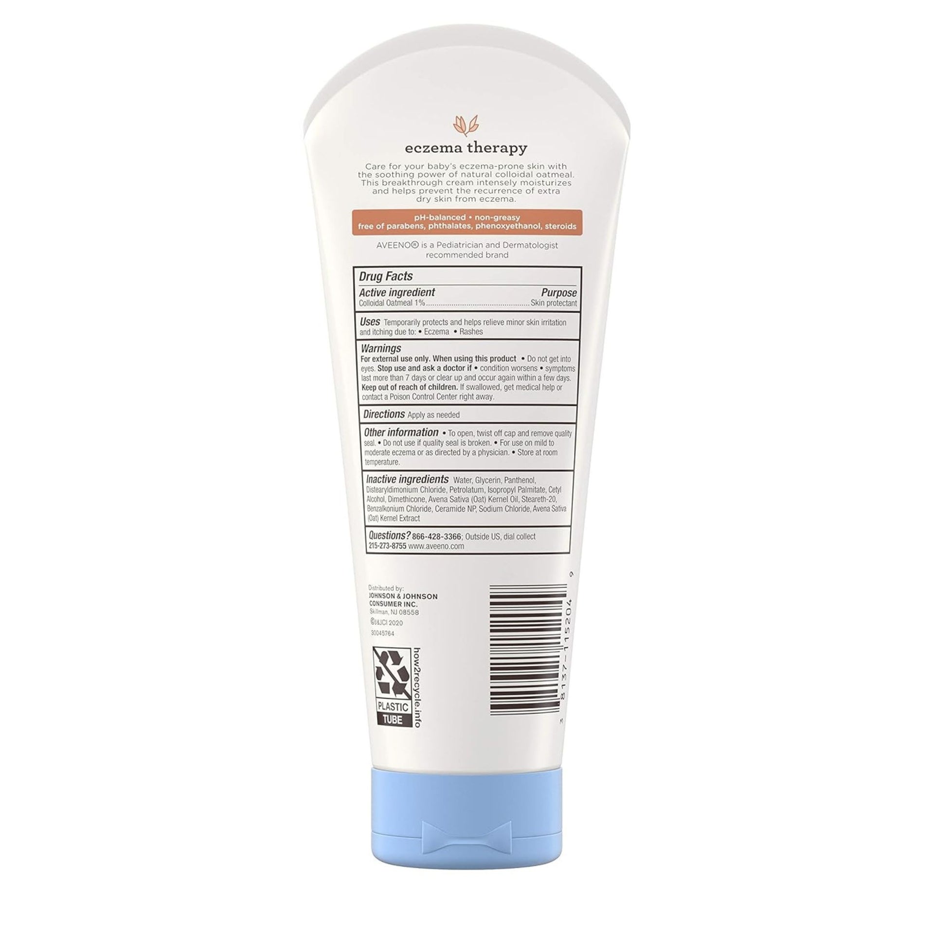 Aveeno Baby Eczema Therapy Moisturizing Cream, Natural Colloidal Oatmeal & Vitamin B5, Moisturizes & Relieves Dry, Itchy, Irritated Skin, Paraben & Steroid & Fragrance Free, 7.3 Oz