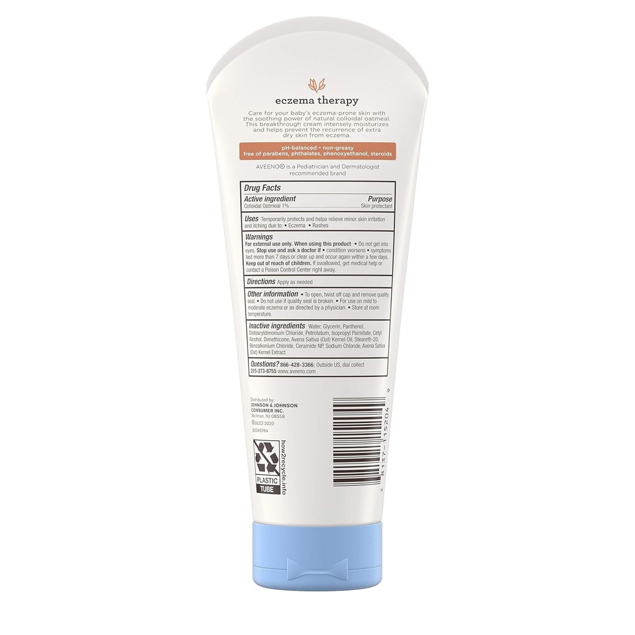 Aveeno Baby Eczema Therapy Moisturizing Cream, Natural Colloidal Oatmeal & Vitamin B5, Moisturizes & Relieves Dry, Itchy, Irritated Skin, Paraben & Steroid & Fragrance Free, 7.3 Oz