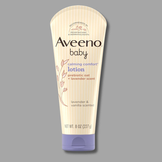 Aveeno Baby Calming Comfort Moisturizing Lotion with Relaxing Lavender & Vanilla Scents, Non-Greasy Body Lotion with Natural Oatmeal & Dimethicone, Paraben- & Phthalate-Free, 8 fl. oz