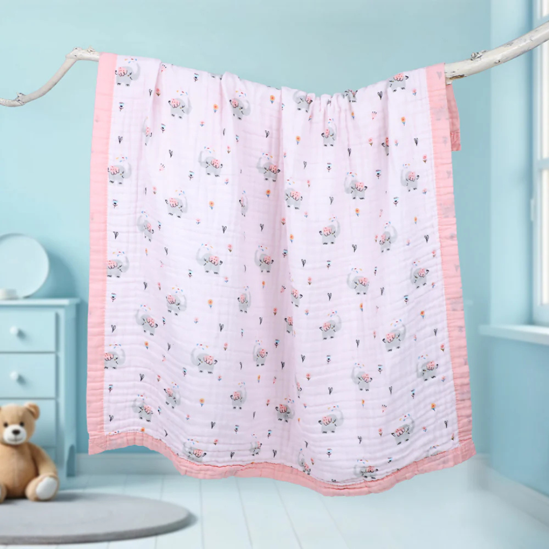 Smile Baby Soft Elephant Print 6 Layer Muslin Blanket – Perfect for Baby | 100% Muslin Cotton | Size 100x100cms