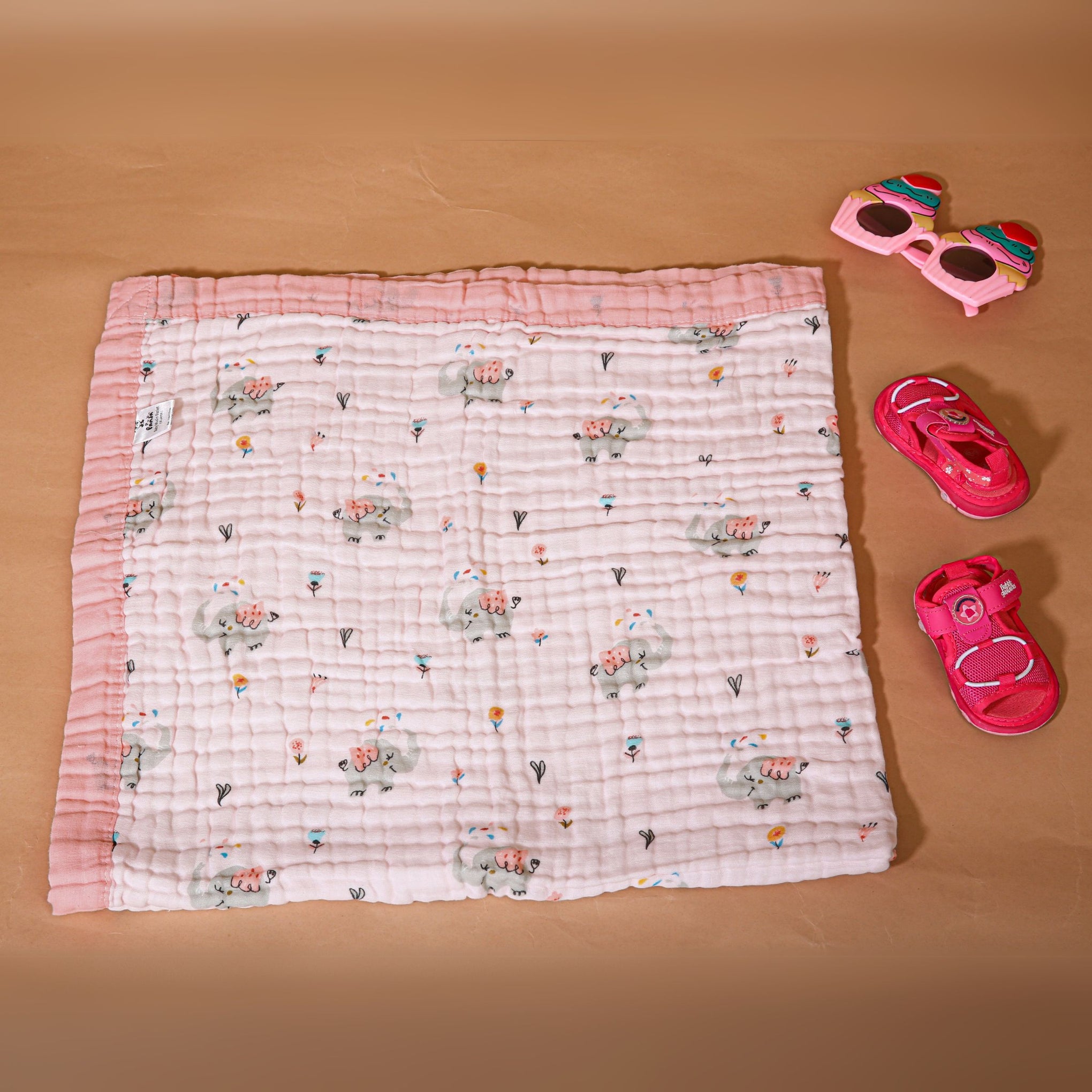 Smile Baby Soft Elephant Print 6 Layer Muslin Blanket – Perfect for Baby | 100% Muslin Cotton | Size 100x100cms