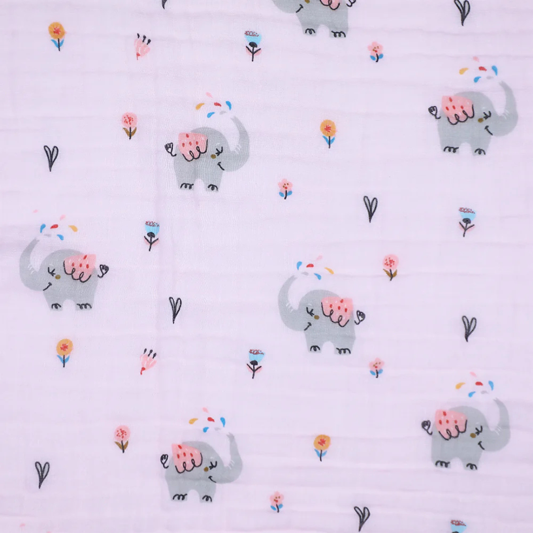Smile Baby Soft Elephant Print 6 Layer Muslin Blanket – Perfect for Baby | 100% Muslin Cotton | Size 100x100cms