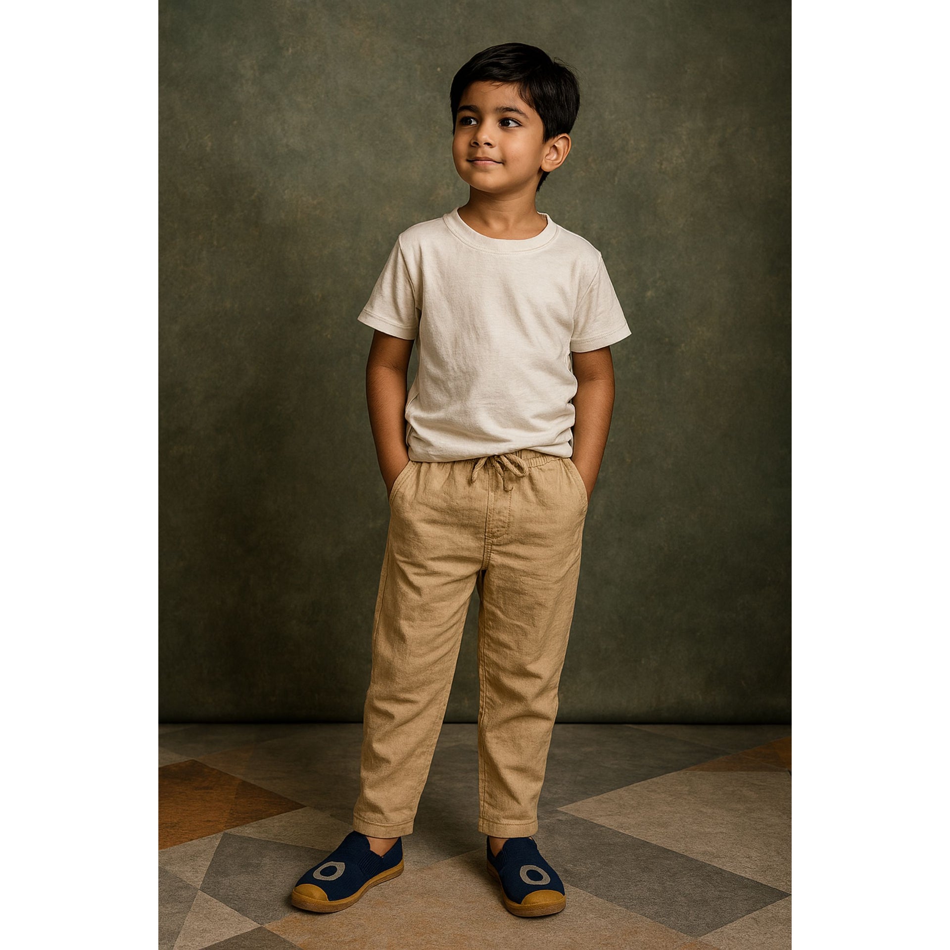 BLAZO Boys' Casual FAWN color Pants – Elastic Waist with Pockets | Stylish Bottomwear for Boys | Trendy Pants for 12 Months to 12 Years Kids  – Daily & Party Wear