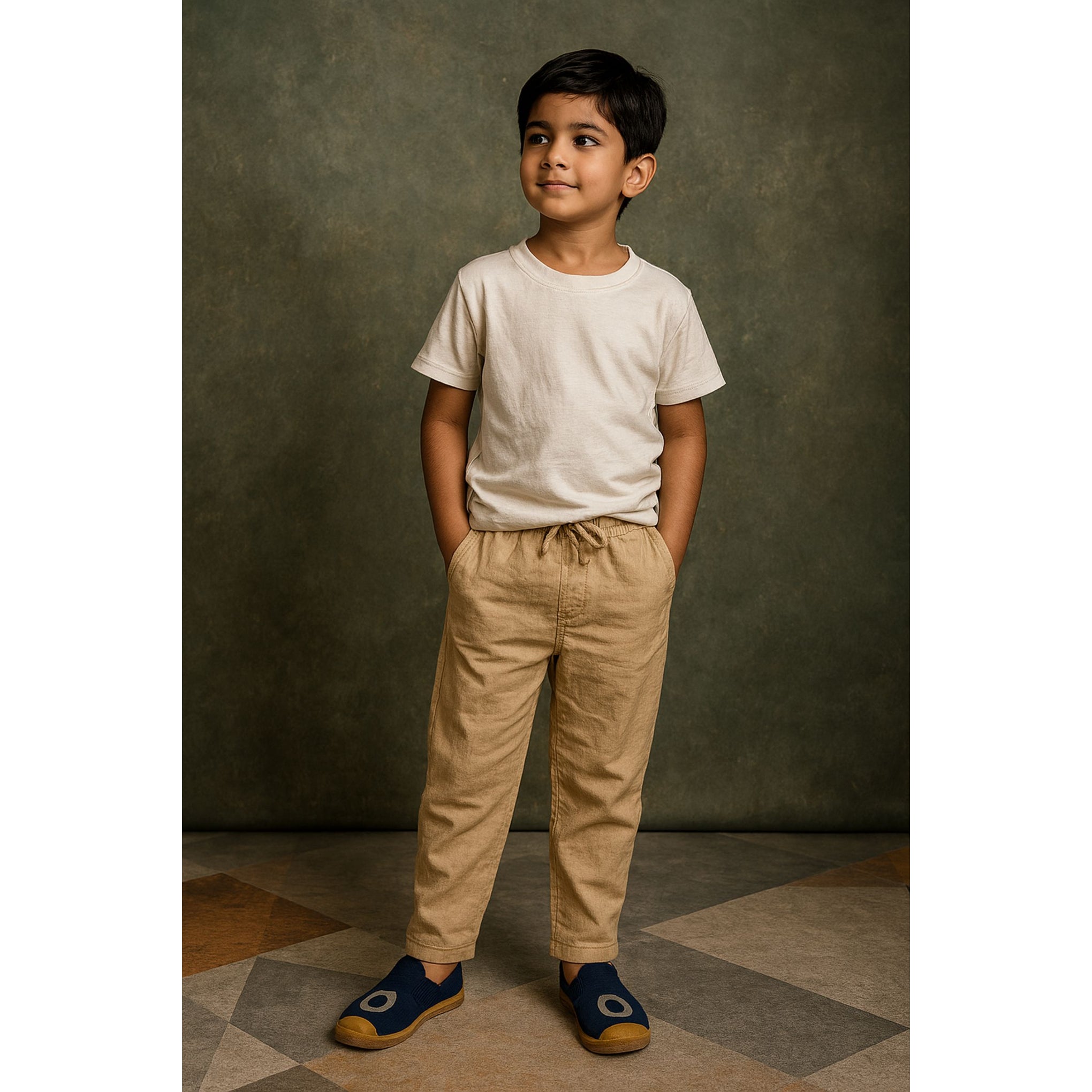 BLAZO Boys' Casual FAWN color Pants – Elastic Waist with Pockets | Stylish Bottomwear for Boys | Trendy Pants for 12 Months to 12 Years Kids  – Daily & Party Wear