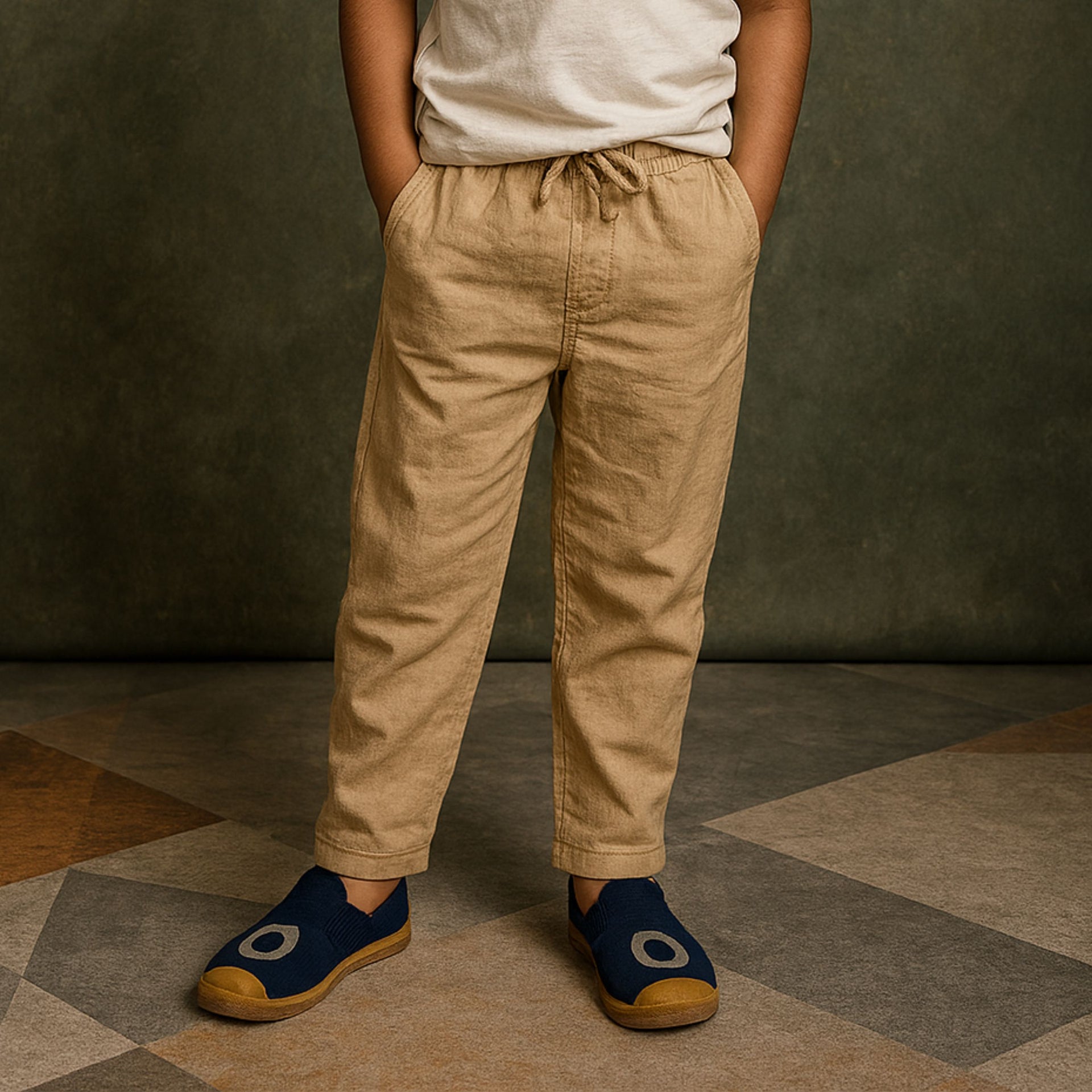 BLAZO Boys' Casual FAWN color Pants – Elastic Waist with Pockets | Stylish Bottomwear for Boys | Trendy Pants for 12 Months to 12 Years Kids  – Daily & Party Wear