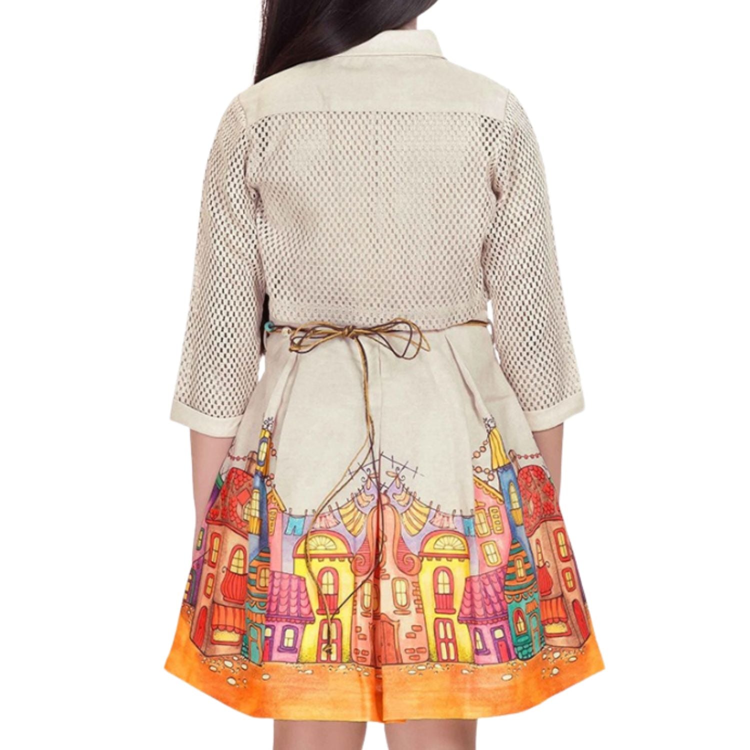 Girls Beige Shirt & Printed frock Dress – Stylish Party Wear Outfit - for  girls aged 2–12 years.
