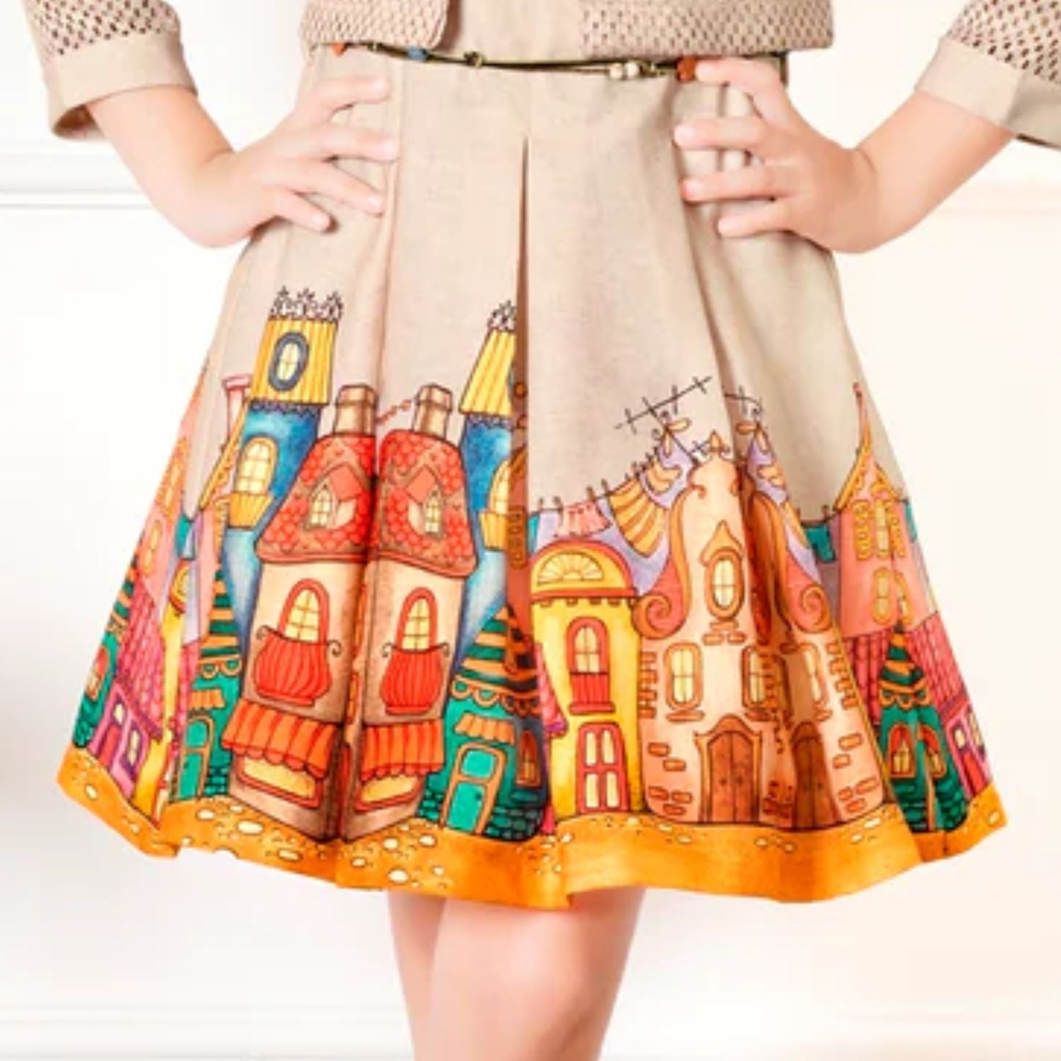 Girls Beige Shirt & Printed frock Dress – Stylish Party Wear Outfit - for  girls aged 2–12 years.