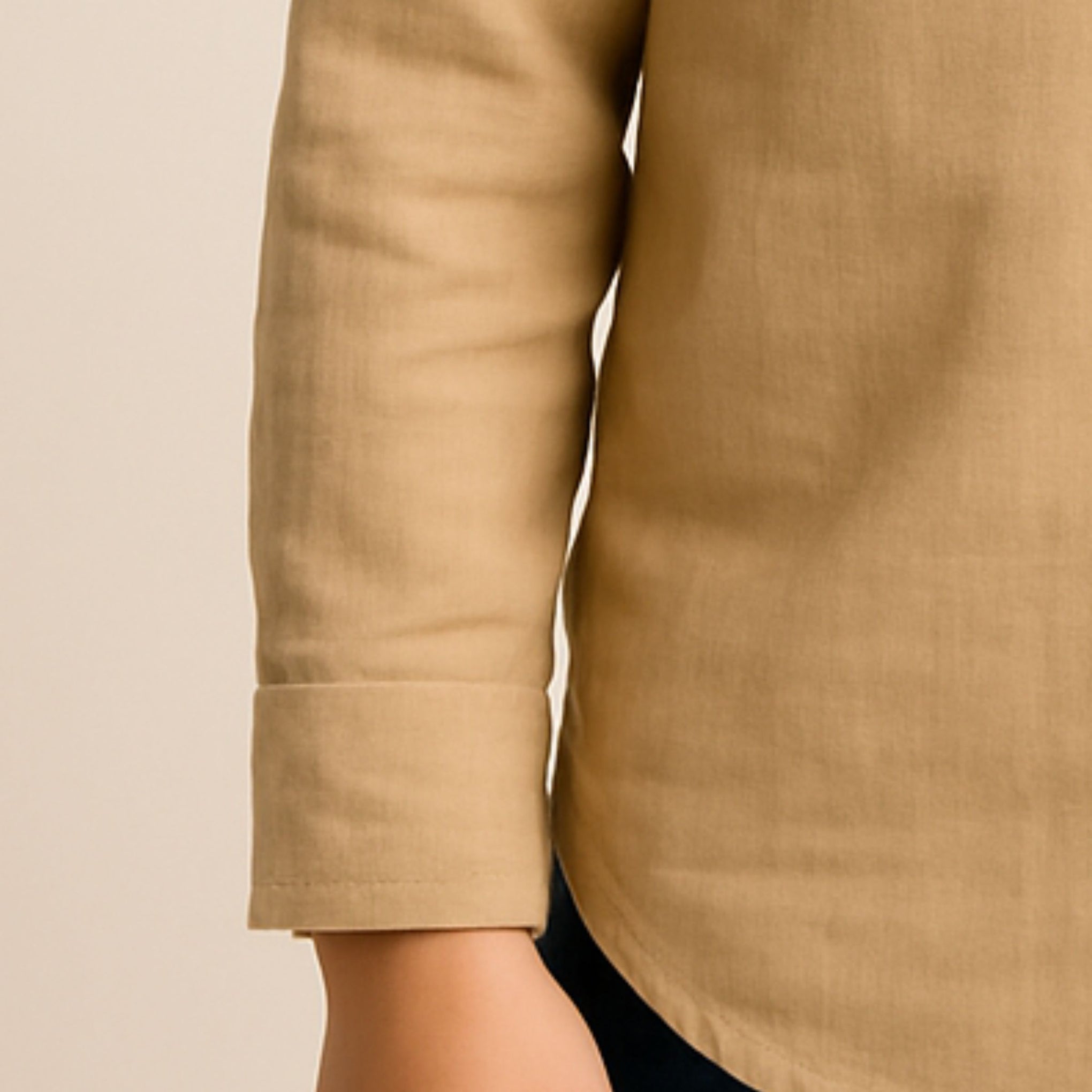 Blazo Boys' Stylish Beige Kurta-Style Shirt for Boys – Soft Cotton | Party & Daily Wear | Full Sleeve Shirt | FAWN Color | Mandarin Neck