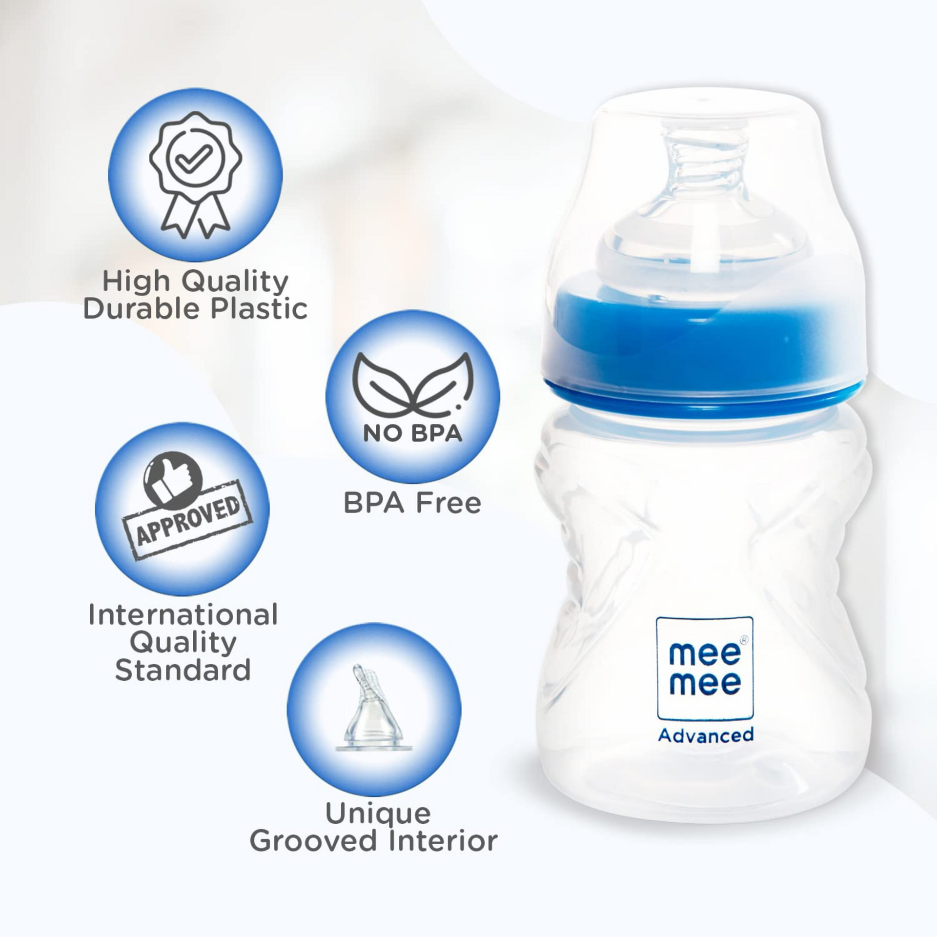 Mee Mee Milk-Safe™ Feeding Bottle with Anti-Colic Teat | Baby Feeding Bottle with Baby Grip Shape