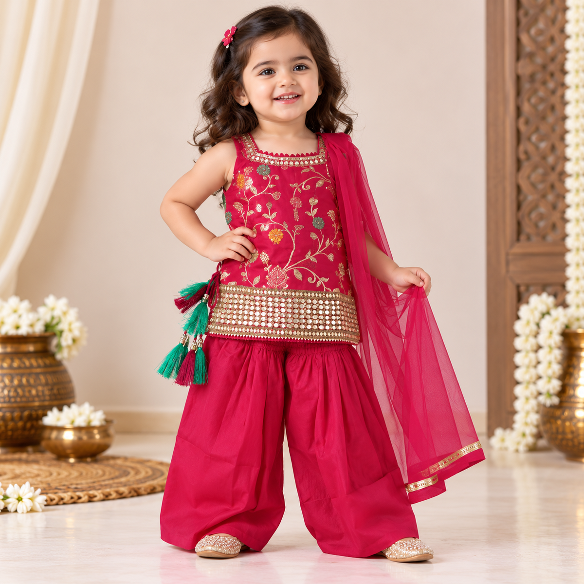 SMILE BABY girls fuchsia ethnic sharara set portrait