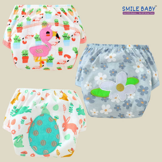 Smile Baby Potty Training Pants Boys Girls Training Underwear Reusable (Flamingo/Egg/Flower) PACK OF 3 | 0 to 2 year