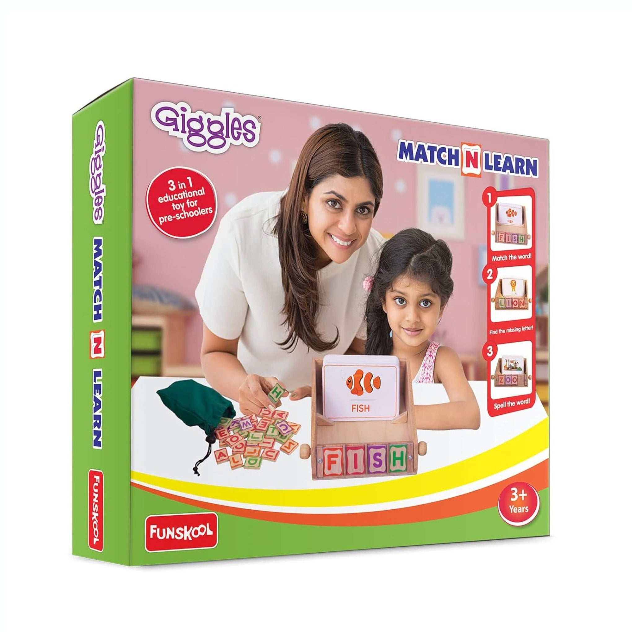 Giggles - Match n Learn, Wooden Educational Toy, Learn to Read, Toy for Kids, Spell and Identify Pictures, Preschool Toy, 3 Years and Above.