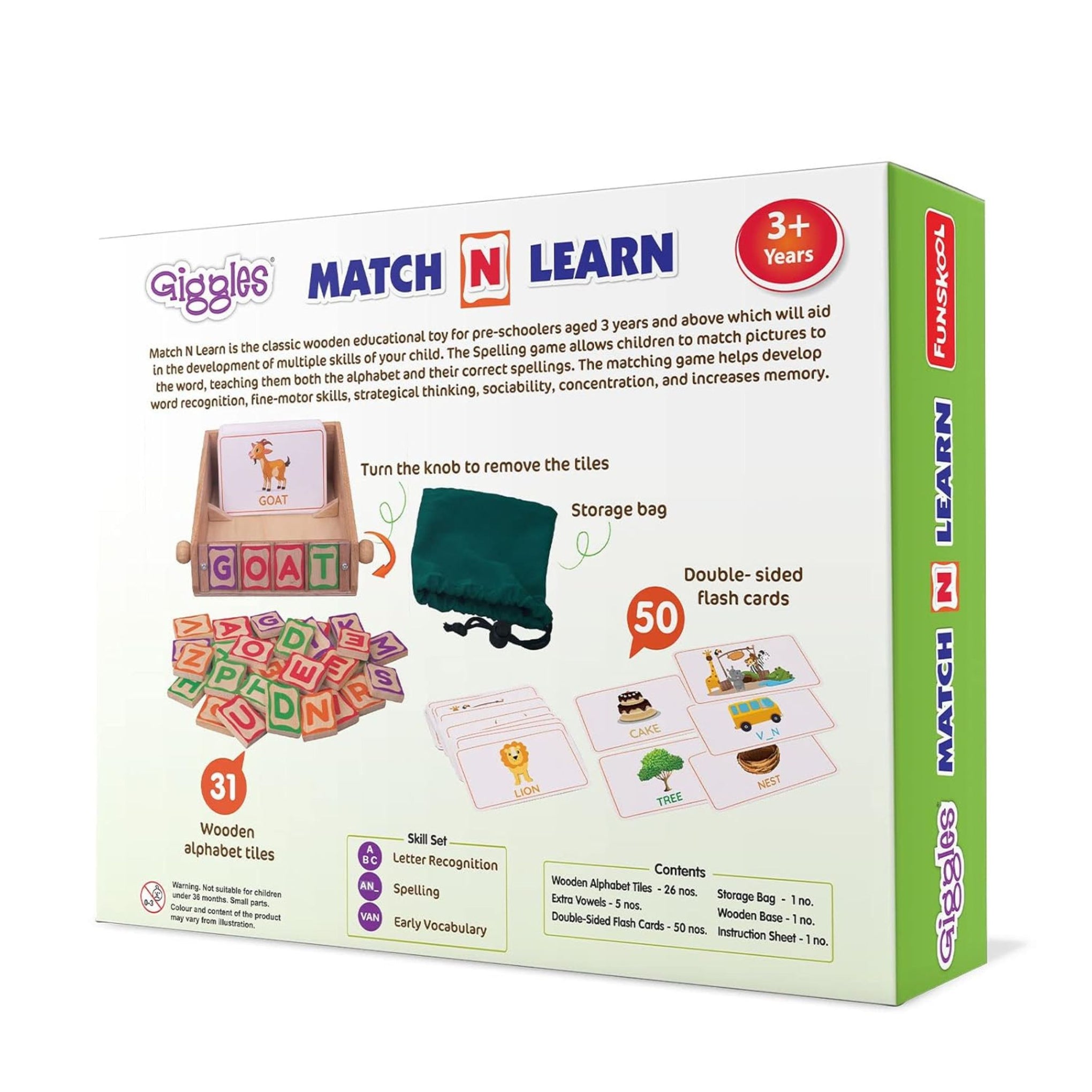 Giggles - Match n Learn, Wooden Educational Toy, Learn to Read, Toy for Kids, Spell and Identify Pictures, Preschool Toy, 3 Years and Above.