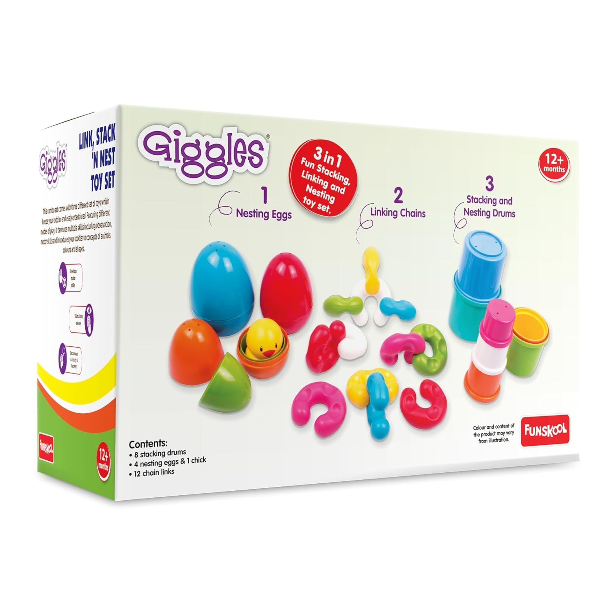 Giggles Funskool Link Stack N Nest, Nesting & Stackable Toy Blocks for Kids, Encourages Learning & Development , Gift Set for Kid, Age 6+ Months