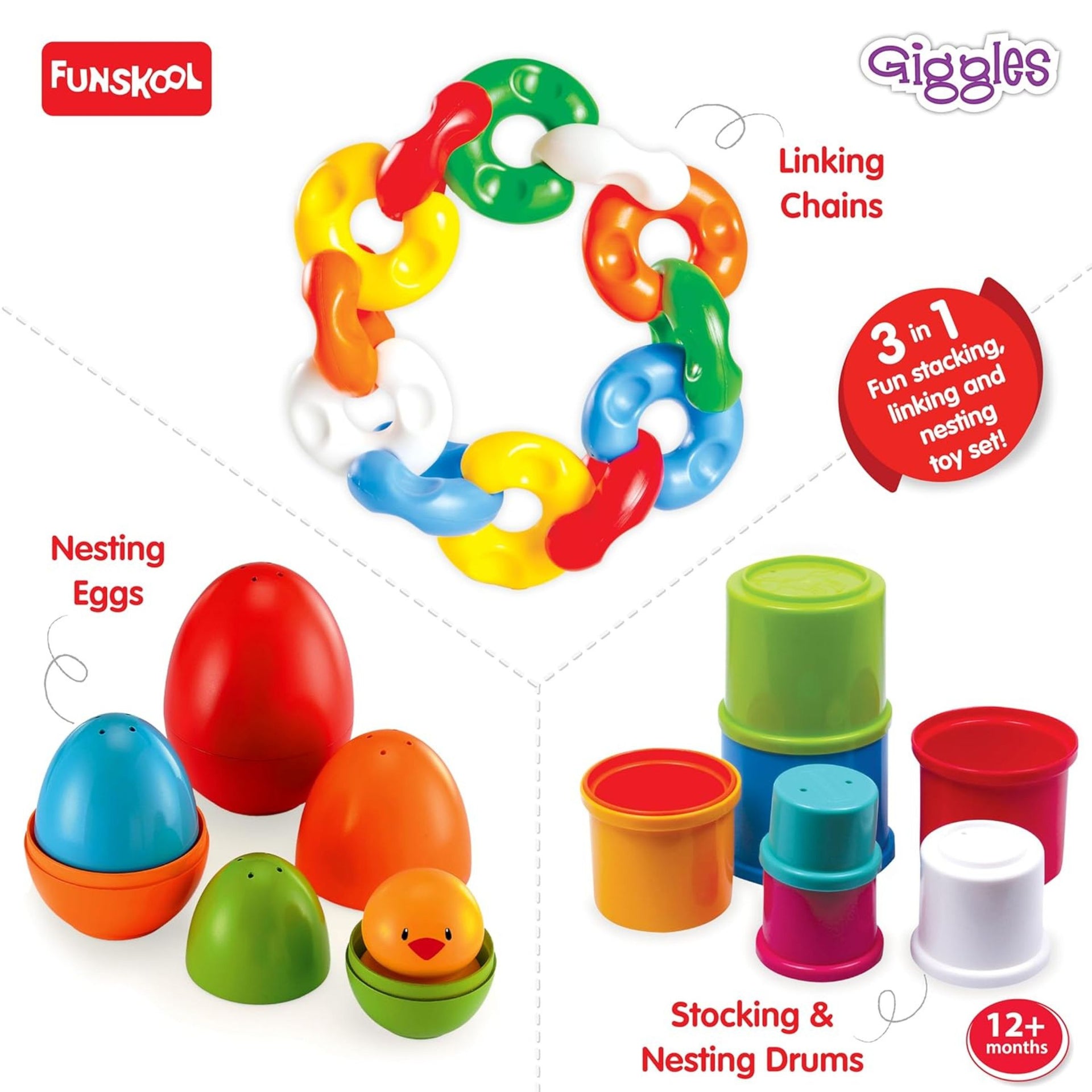 Giggles Funskool Link Stack N Nest, Nesting & Stackable Toy Blocks for Kids, Encourages Learning & Development , Gift Set for Kid, Age 6+ Months