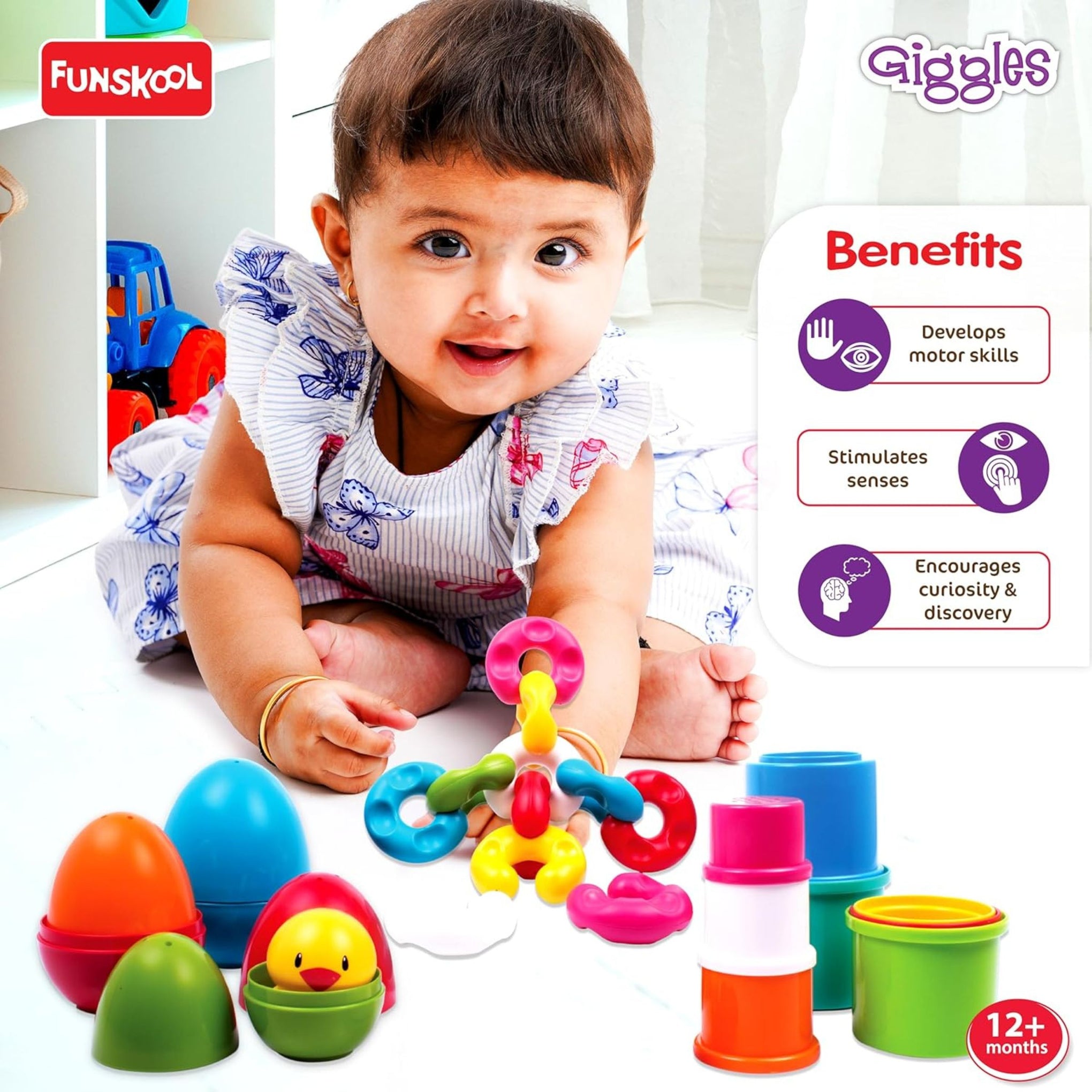 Giggles Funskool Link Stack N Nest, Nesting & Stackable Toy Blocks for Kids, Encourages Learning & Development , Gift Set for Kid, Age 6+ Months