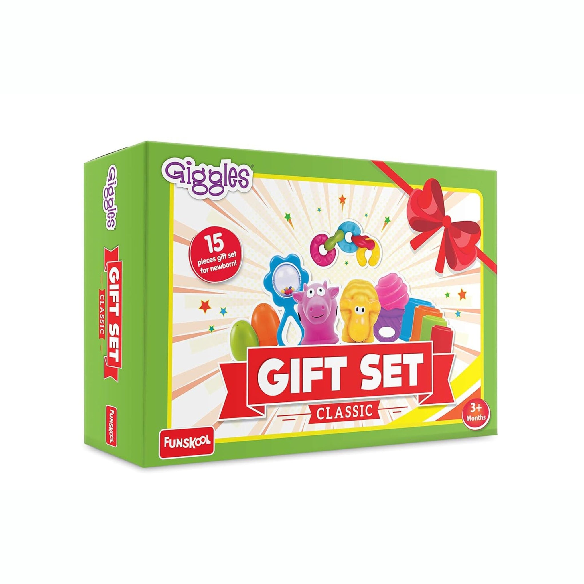 Giggles - Gift Set Classic, Multicolour Baby Toy Gift Set for New Born, Stack,Nest,Link,Squeakers,Teether,Rattle, 6 Months & Above, Infant Toys