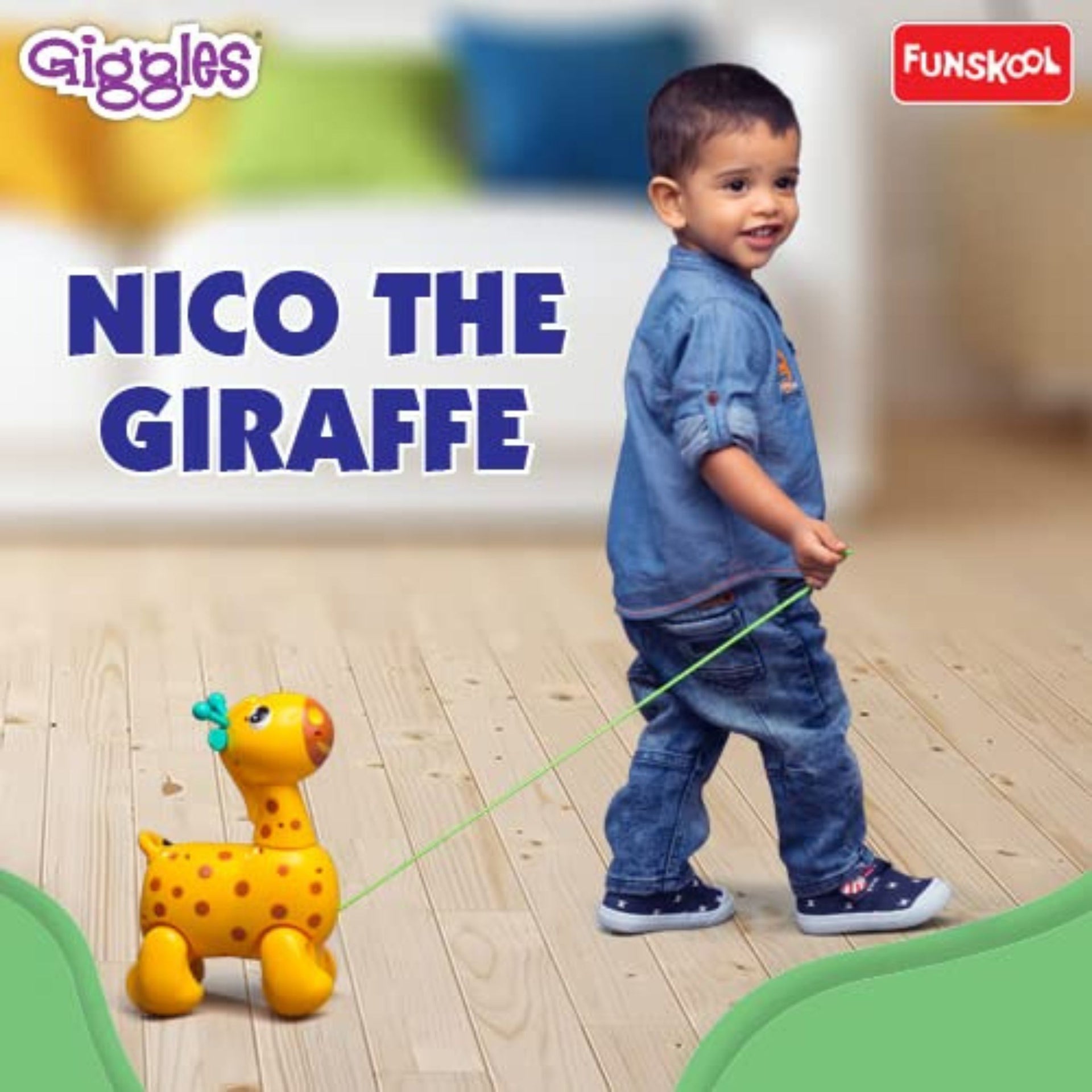Giggles Funskool Pull Along Nico The Giraffe, Activity & Learning Toys for Babies, Toddlers, For Baby Boys & Girls, Encourage Walking, Improve Balance, Multicolour, Gift Set for Kids, Ages 18+ Months