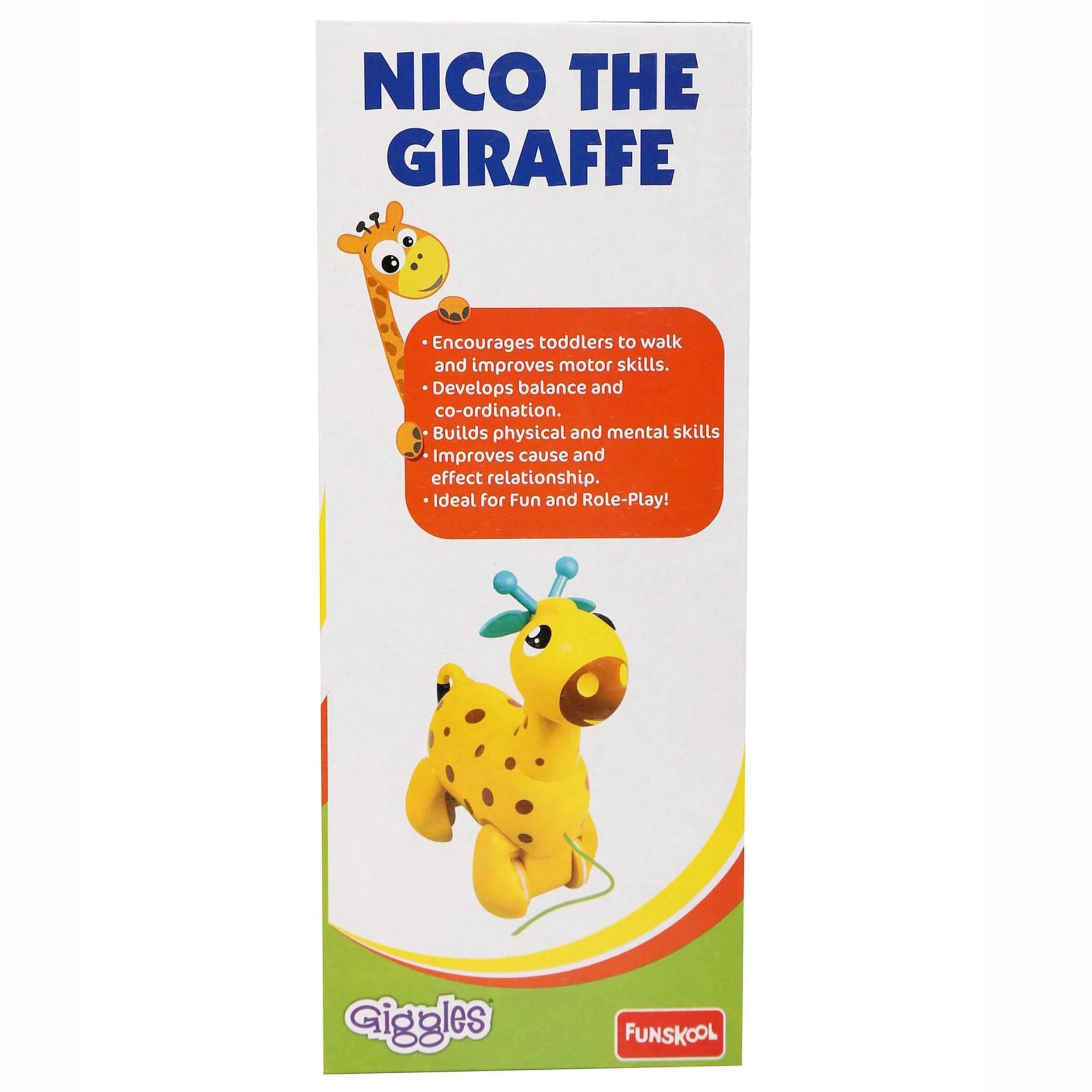 Giggles Funskool Pull Along Nico The Giraffe, Activity & Learning Toys for Babies, Toddlers, For Baby Boys & Girls, Encourage Walking, Improve Balance, Multicolour, Gift Set for Kids, Ages 18+ Months