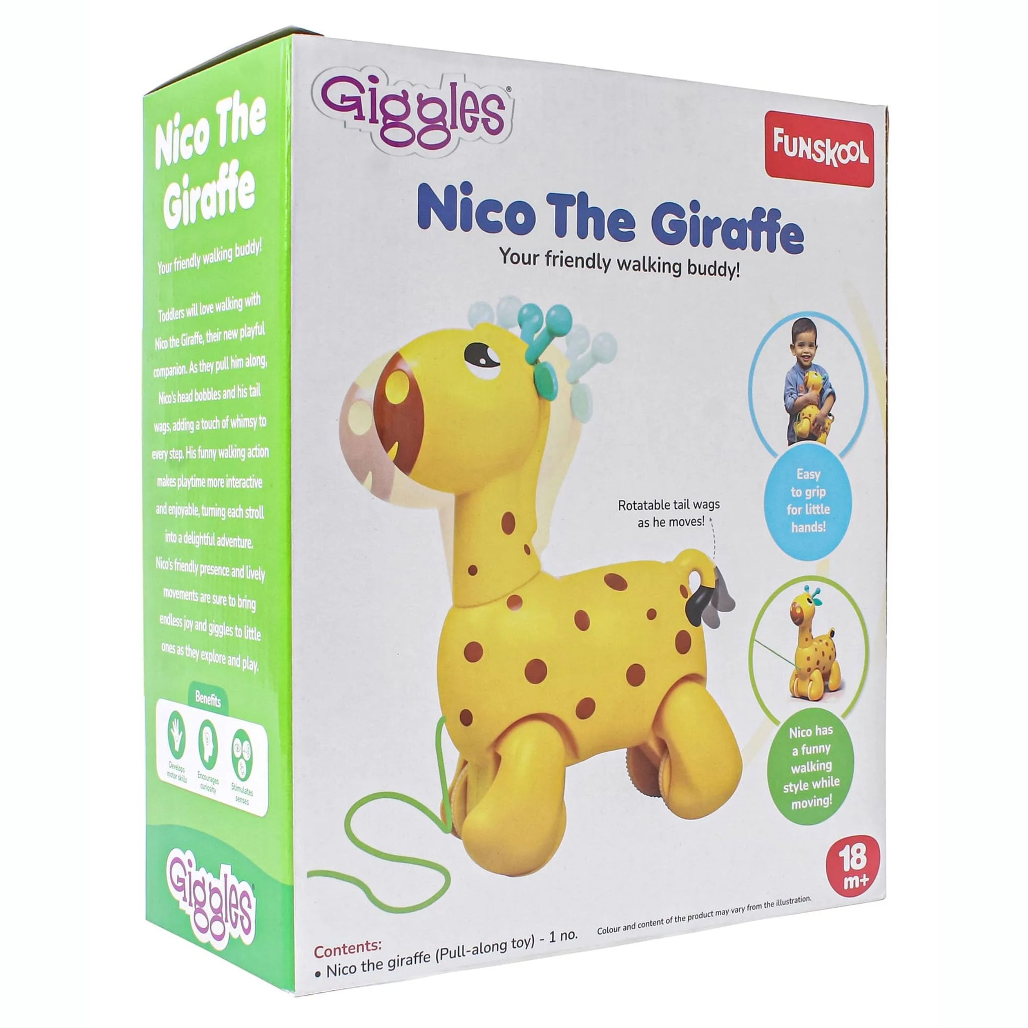 Giggles Funskool Pull Along Nico The Giraffe, Activity & Learning Toys for Babies, Toddlers, For Baby Boys & Girls, Encourage Walking, Improve Balance, Multicolour, Gift Set for Kids, Ages 18+ Months