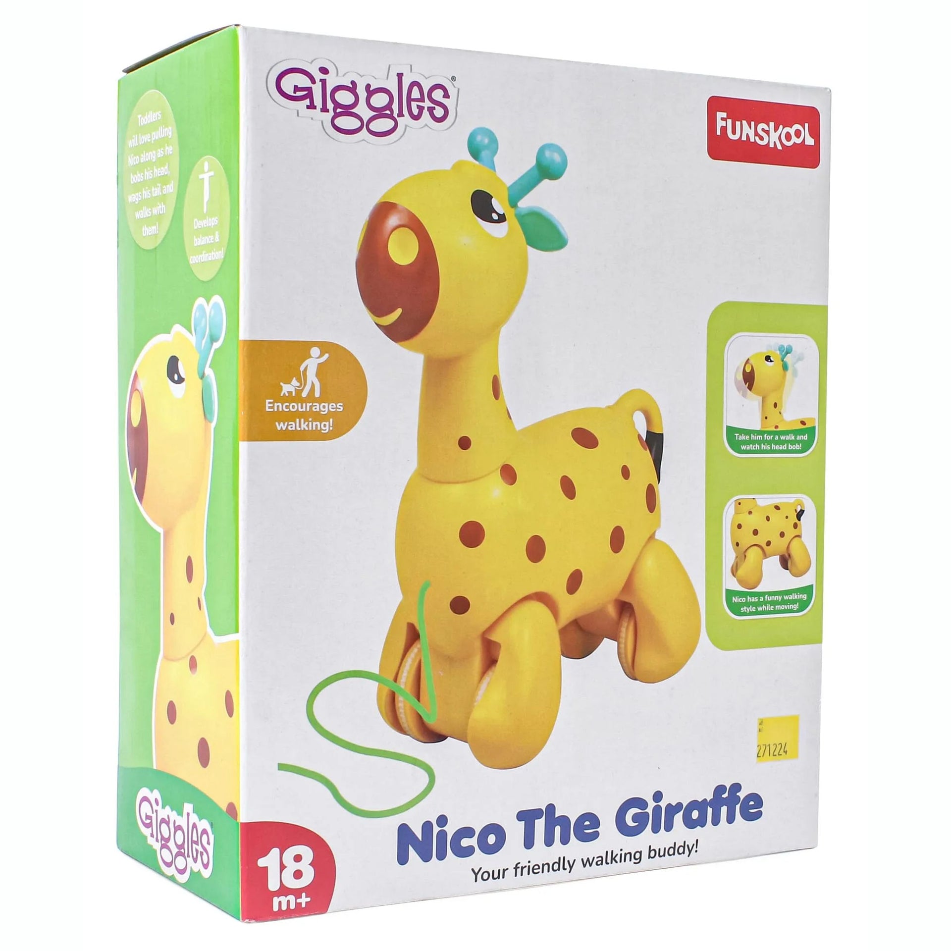 Giggles Funskool Pull Along Nico The Giraffe, Activity & Learning Toys for Babies, Toddlers, For Baby Boys & Girls, Encourage Walking, Improve Balance, Multicolour, Gift Set for Kids, Ages 18+ Months