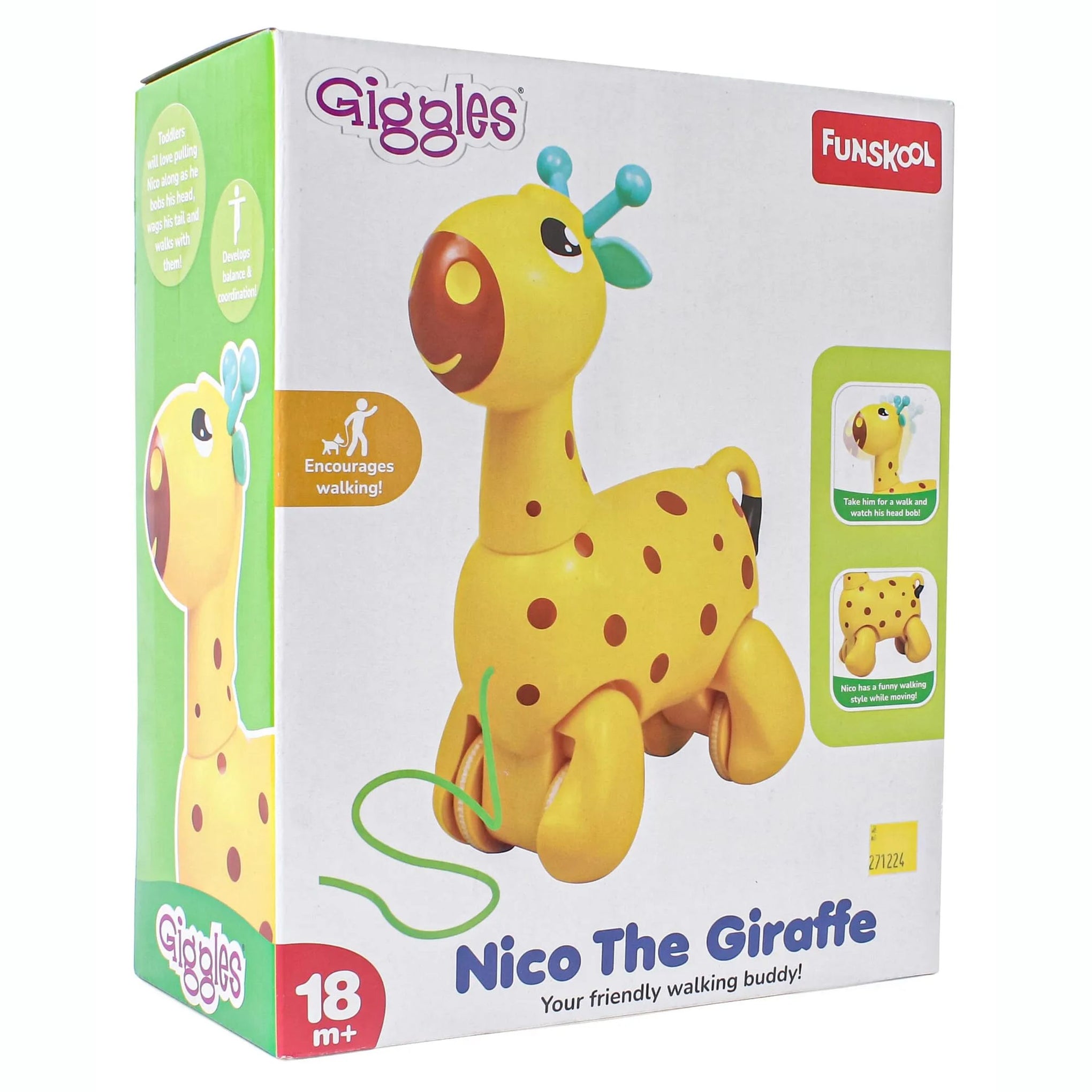 Giggles Funskool Pull Along Nico The Giraffe, Activity & Learning Toys for Babies, Toddlers, For Baby Boys & Girls, Encourage Walking, Improve Balance, Multicolour, Gift Set for Kids, Ages 18+ Months