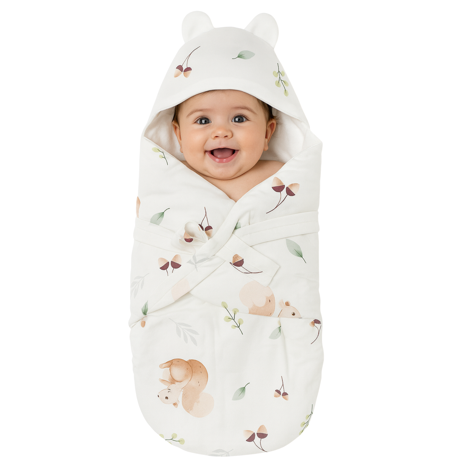 Smile Baby “Gilhari” Squirrel Print Baby Swaddle Wrap with Hood – 0-6 Months