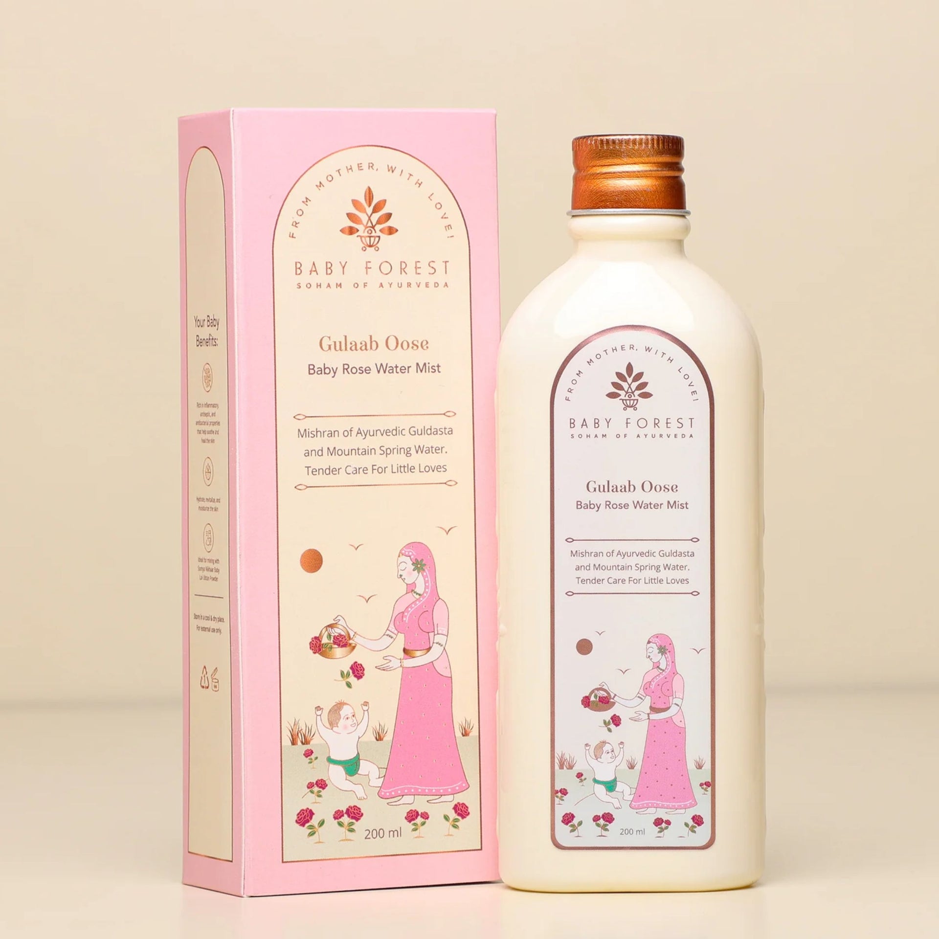 Baby Forest Gulaab Oose Baby Rose Water Mist (200 ml) – Ayurvedic Rose Water for Baby Skin Hydration & Soothing