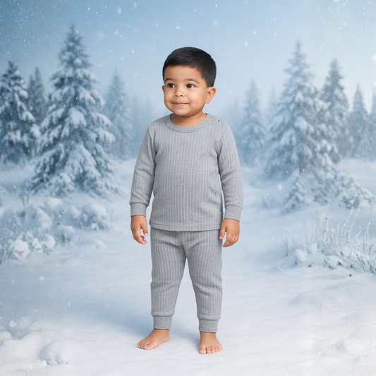 Smile Baby Premium Full Sleeve Thermal Top & Legging Winter Set for Boys & Girls – Ultra-Soft Warm Wear (Grey, 0–6 Years)